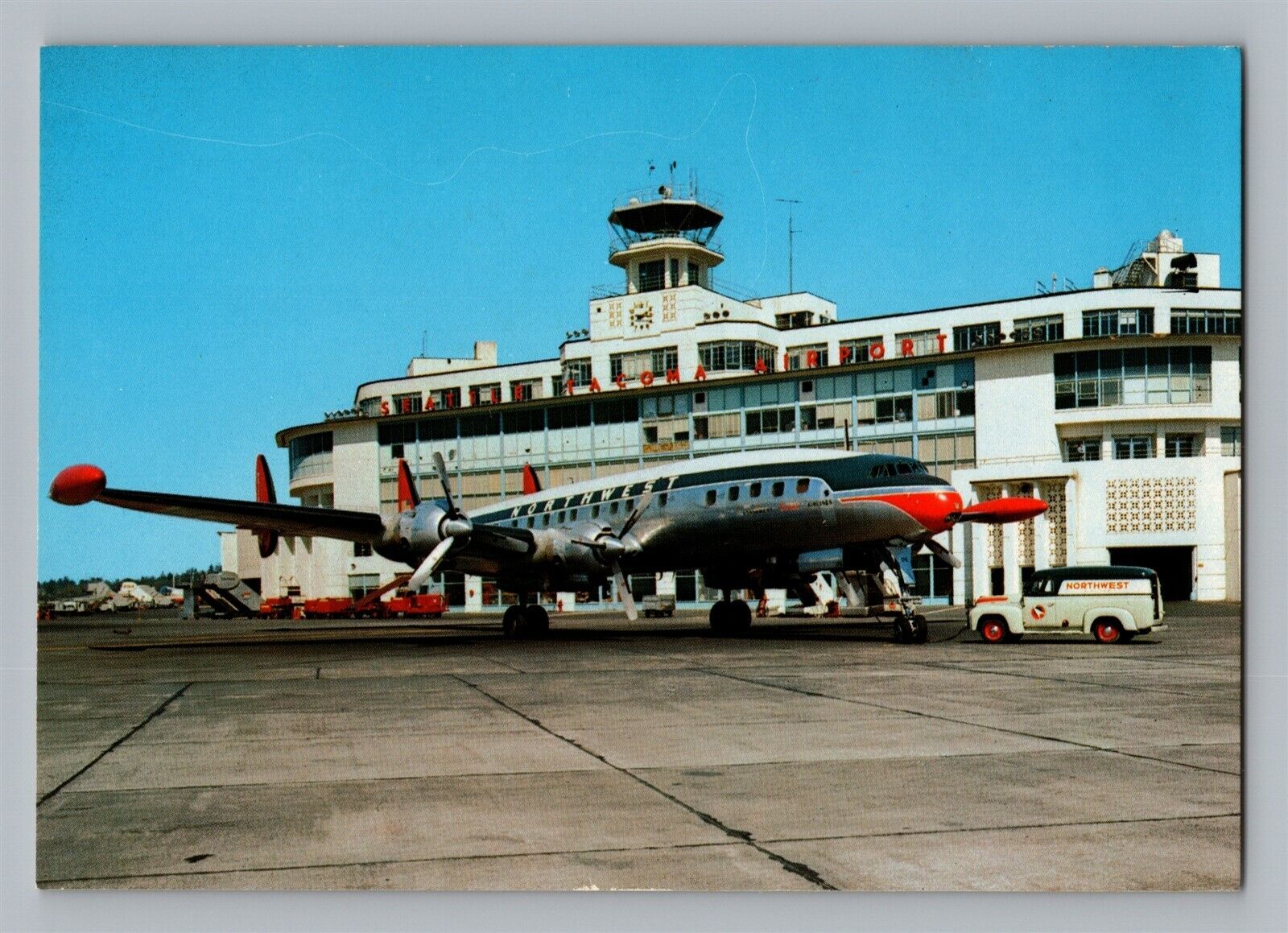 Postcard Northwest Orient Airlines Constellation Seattle Tacoma Airport BH4