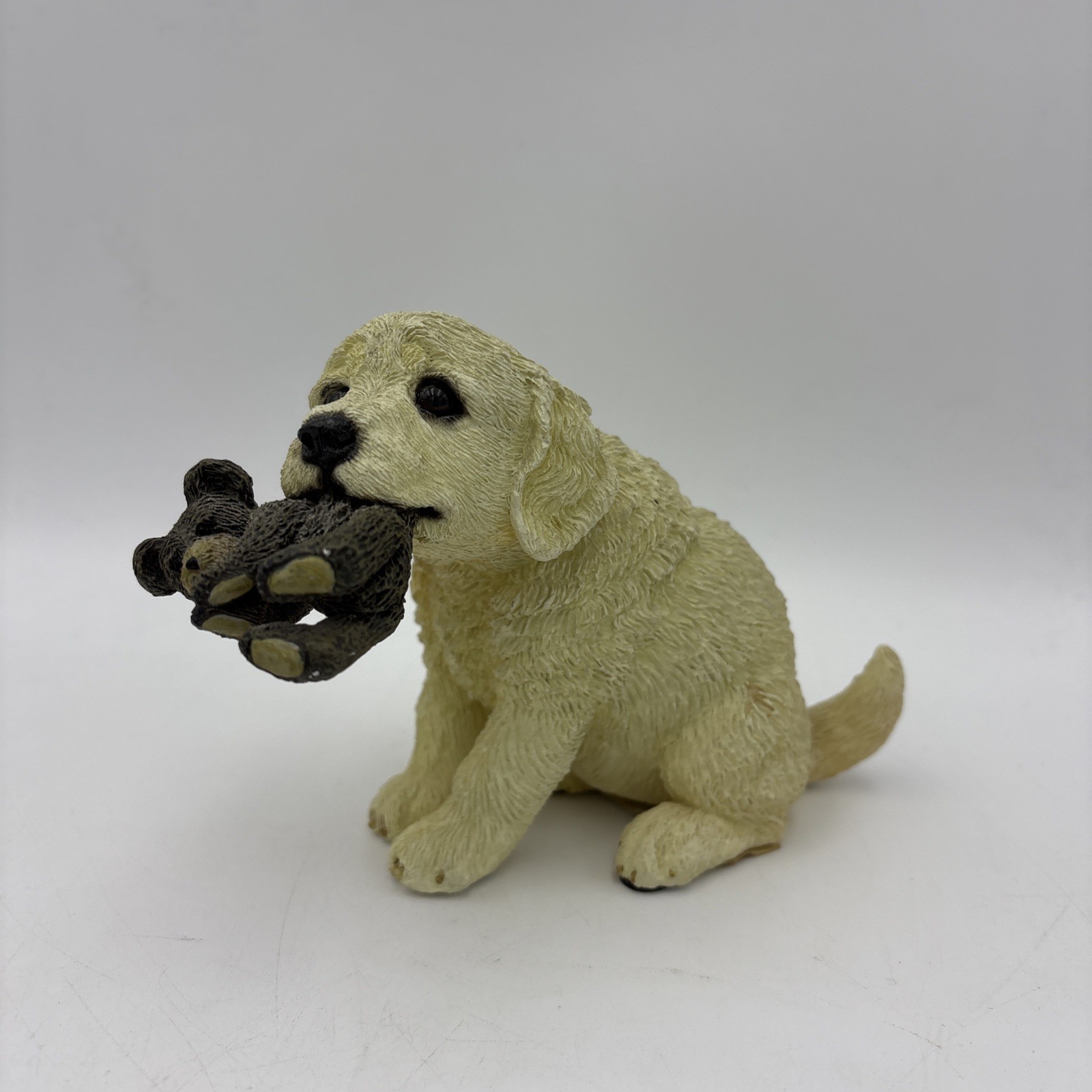 Vintage 1998 Living Stone Golden Retriever Puppy Dog Holding Teddy Bear Figurine