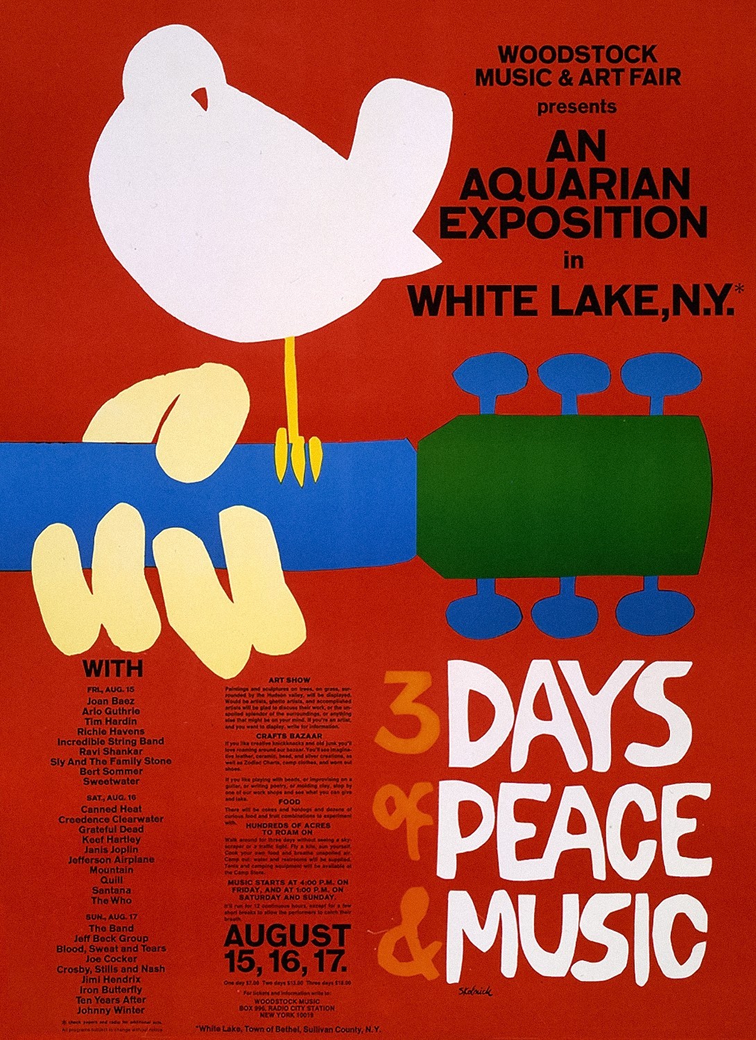 1969 Woodstock New York Travel Art Poster Print