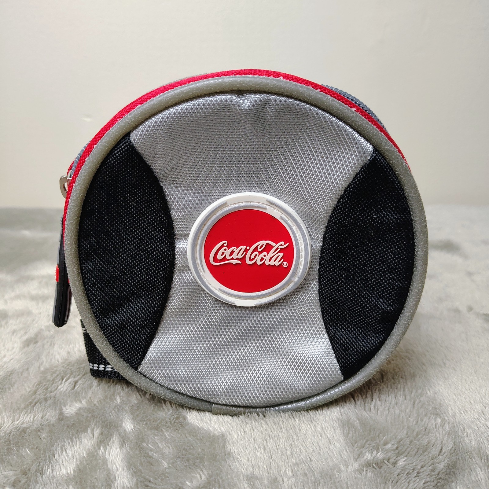Coca-Cola CD Case Carrier Black Red Gray Round Zipper Disc Holder Storage Bag