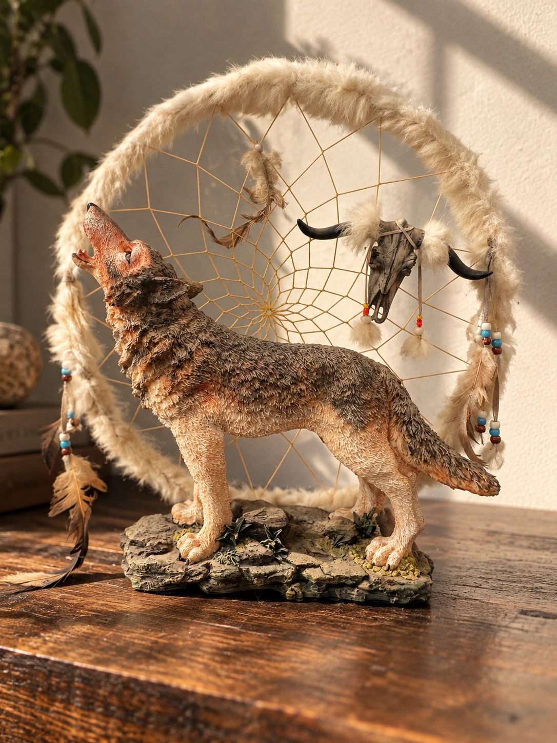 Pacific Giftware Wolf Figurine with Dream Catcher