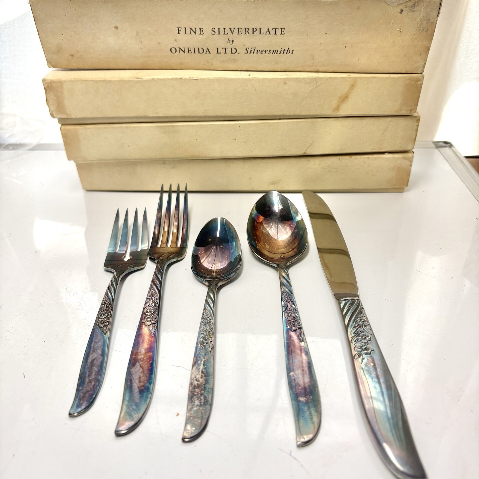 Vtg WM Rogers Fine Silverplate Oneida Ltd 4 Place Setting Tahiti 20 pcs 4 Boxes