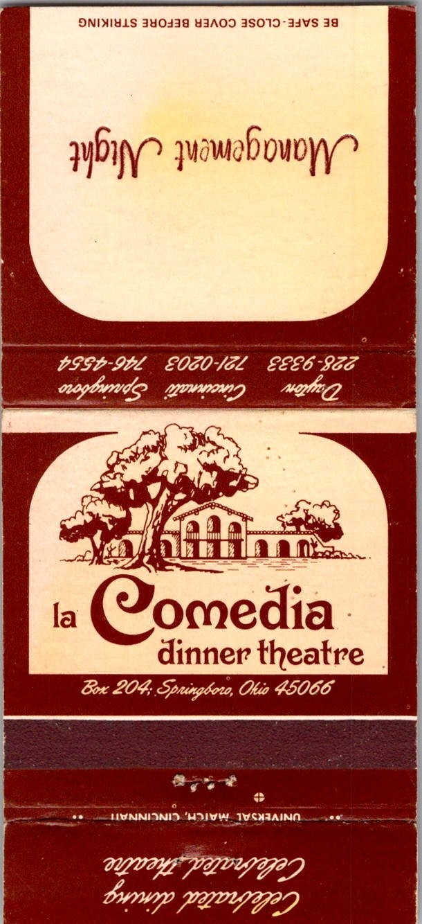 La Comedia Dinner Theatre Springboro OH Vintage Matchbook Cover TMM23-2