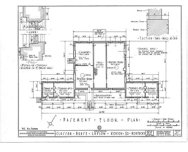 Photo:Ludlow KY Old Closson House Basement Floor Plan 1930s HABS