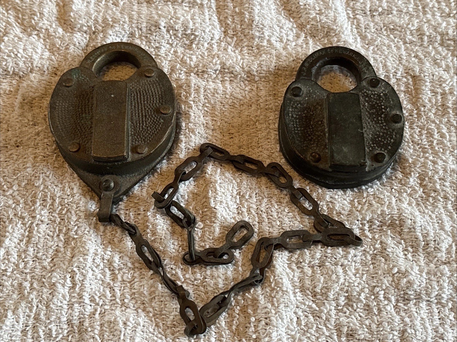 (2) Vintage JHW CLIMAX Co Newark NJ USA Brass Padlocks No Keys