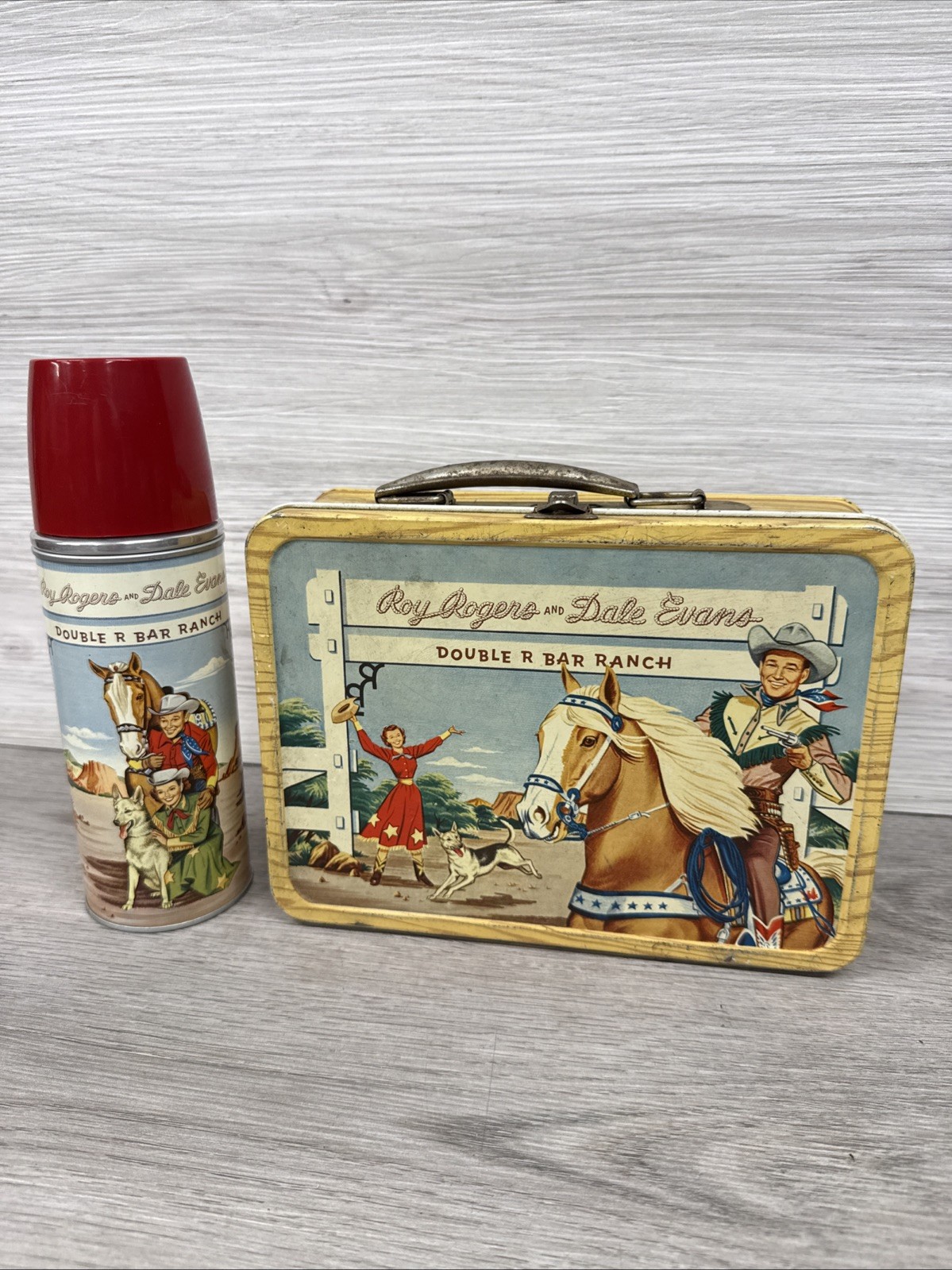 Vintage Nice 1950\'s Roy Rogers and Dale Evans Lunch Box And Thermos-No Cork