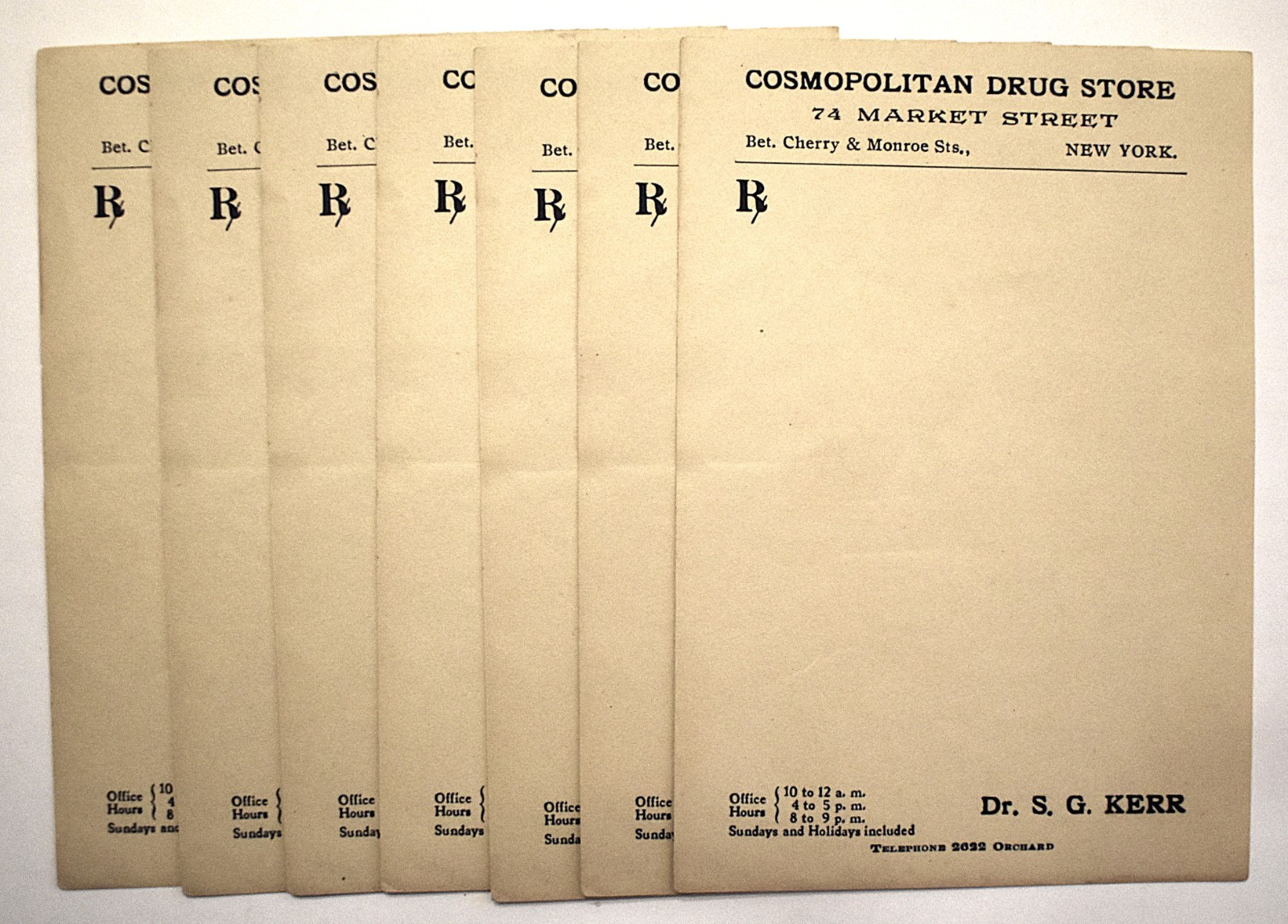 LOT OF 7 VINTAGE VERY EARLY 1900\'S NYC PHARMACY PRESCRIPTION BLANKS