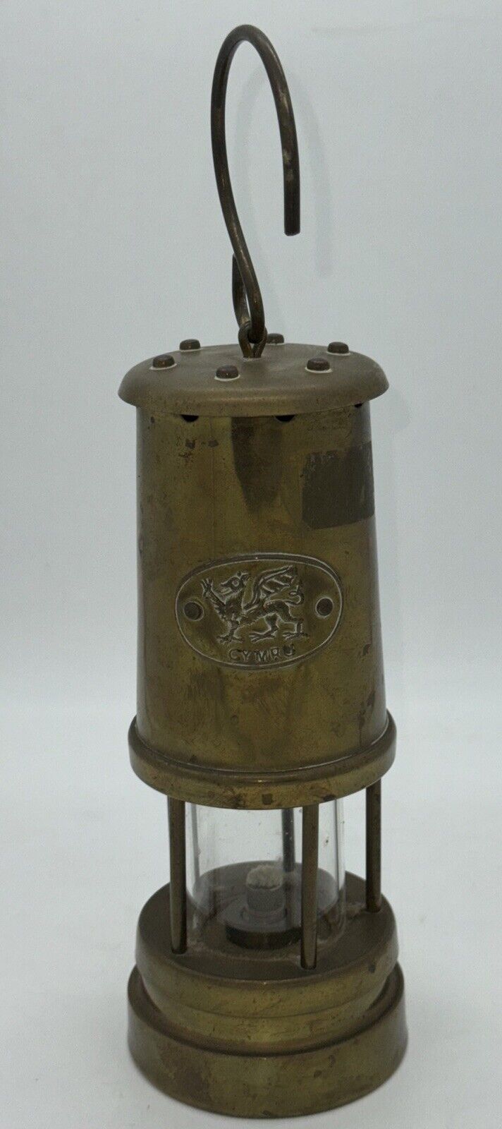 VTG Antique Brass Mining Oil Lamp Lantern CYMRU Wales UK 8.5” Tall Nedd Products