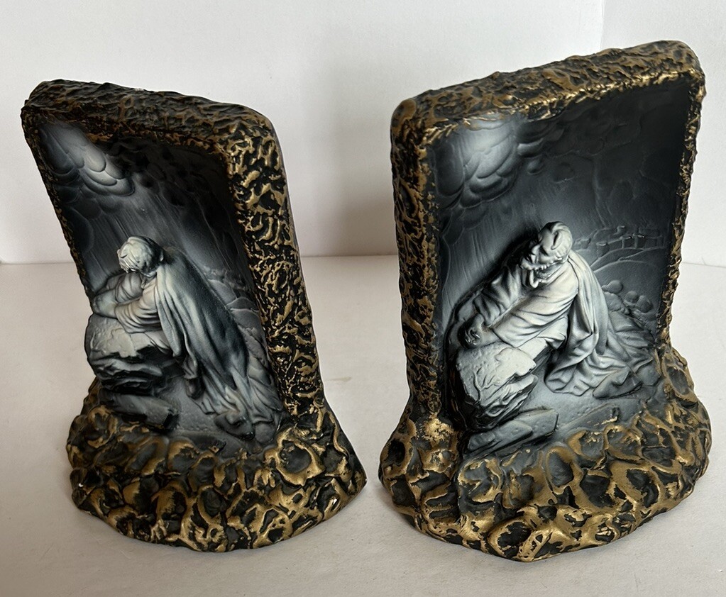 Vintage 1964 JESUS Praying At Gethsemane Bookends By Victor Creative Arts, Inc.