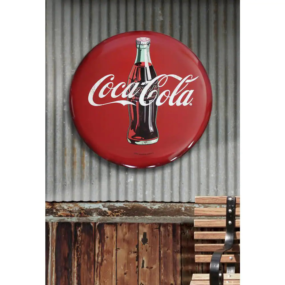 24 In. X 24 In. Coca-Cola Hollow Curved Tin Button Sign