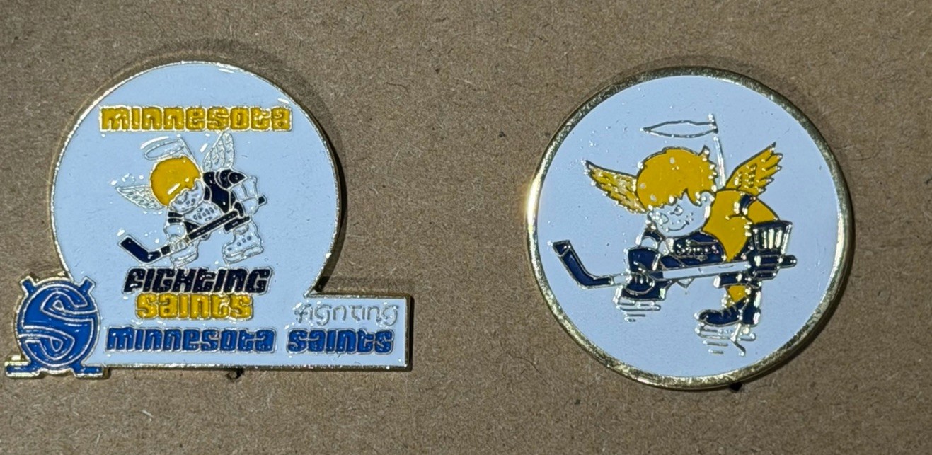 Vintage  Minnesota Fighting Saints Hockey WHA Hat Lapel Pins Lot Of 2