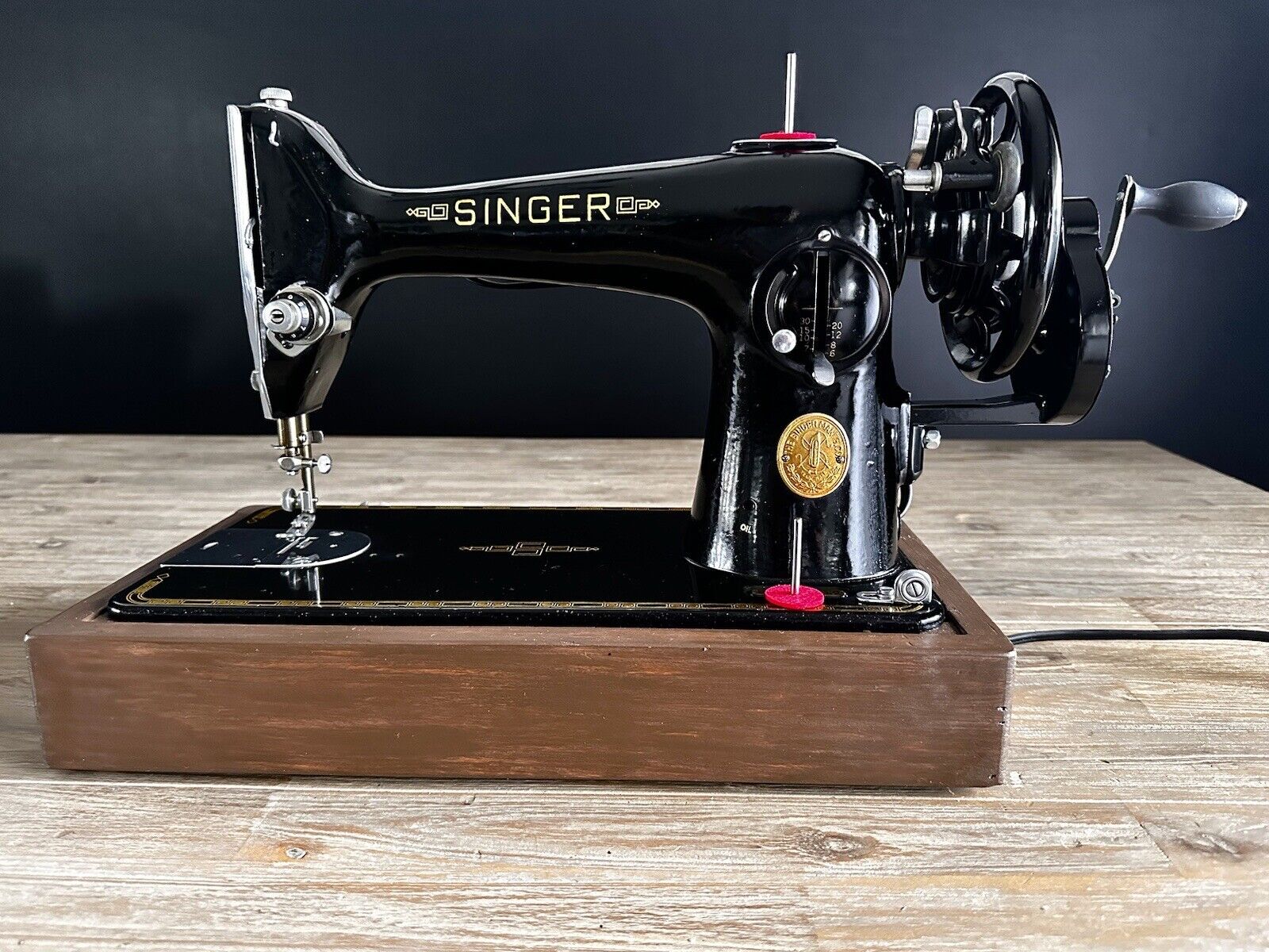 Stunning 1950 Singer 201k Sewing Machine Hand Crank & Motor Tested Sews Great