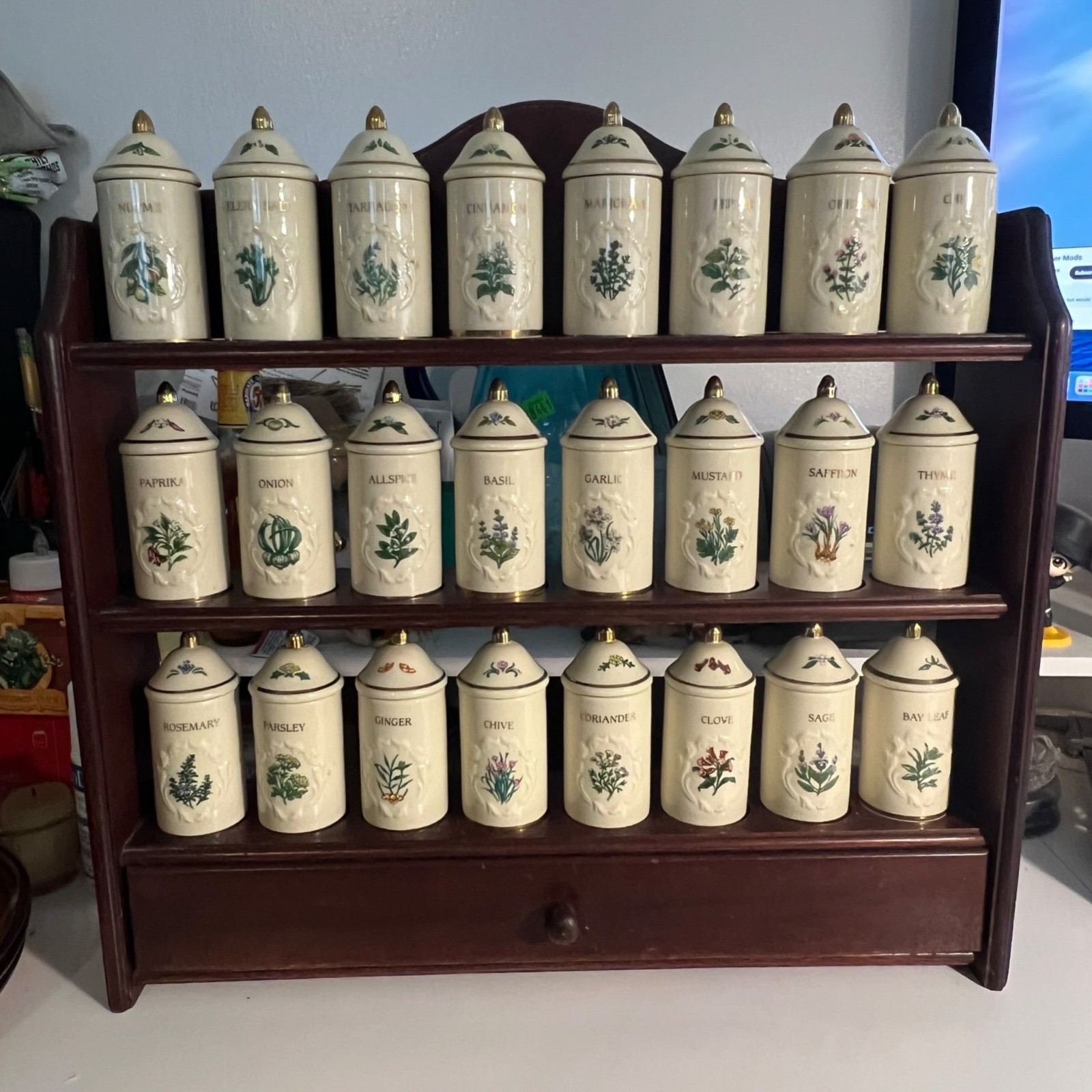 1992 Vintage COMPLETE  Lenox Spice Garden Spice Jars Porcelain Set 24 With Rack