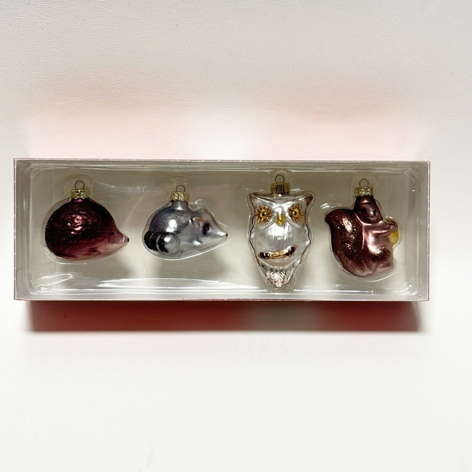 Martha Steward Collection Mini Molded Woodland Creatures Glass Ornaments Set 4