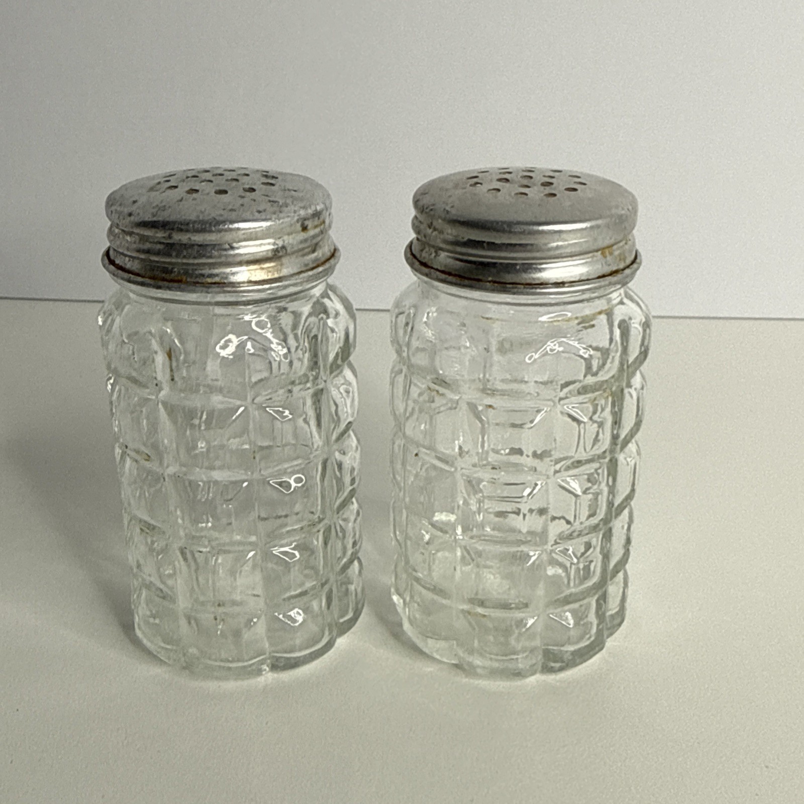 Vintage Anchor Hocking Salt & Pepper Shakers 3” Glass Set Collectible Kitchen