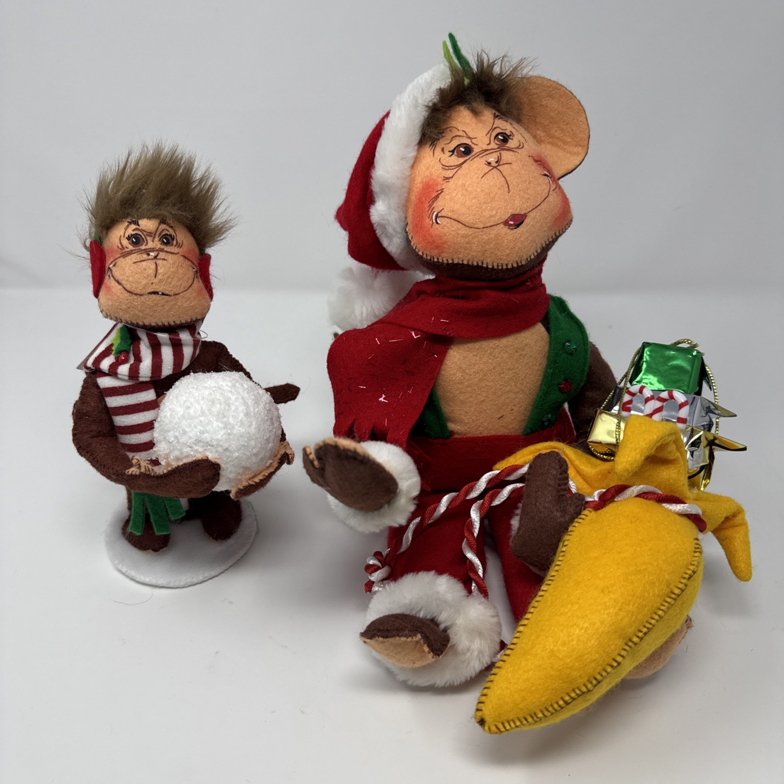 Annalee Christmas Monkey Lot. 5 Inch With Snowball, 12 Inch Sitting With Banana