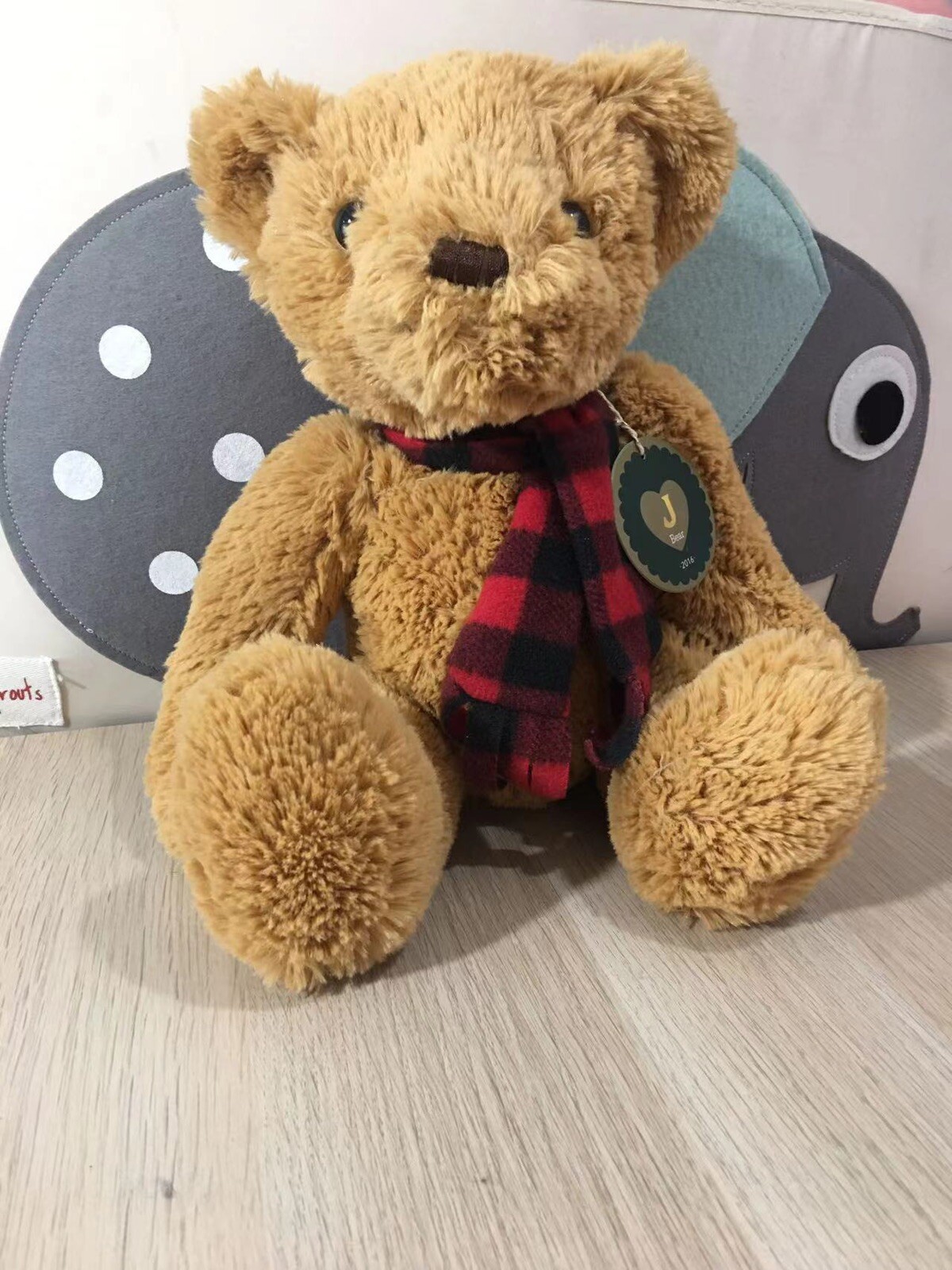 J Bear Jo-Ann Fabric 2016 OLLIE tartan plaid Scarf discontinued NWT 12”plush