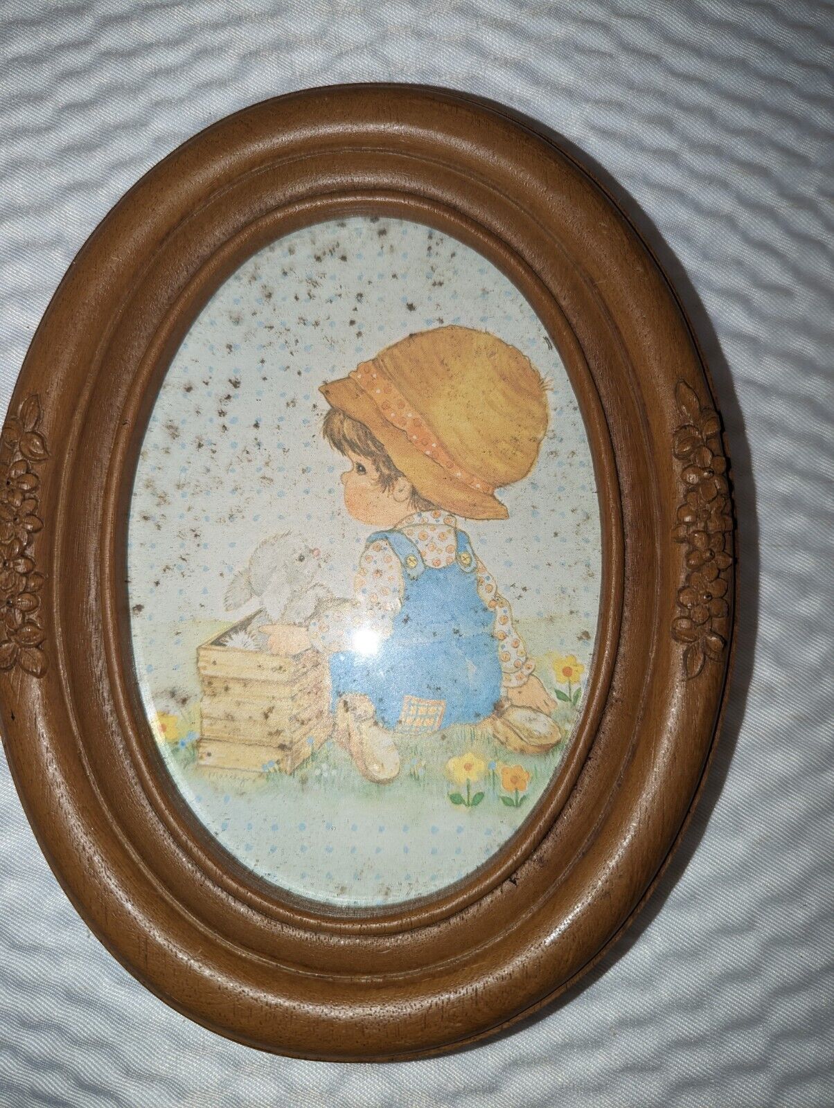 Vintage Homco Precious Moments Boy Oval Framed Picture