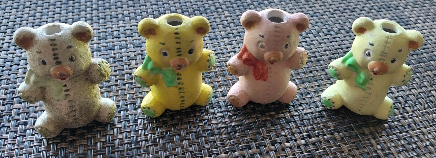 Vintage Ceramic Teddy Bear Mini Figurine Lot Of 4 Colorful