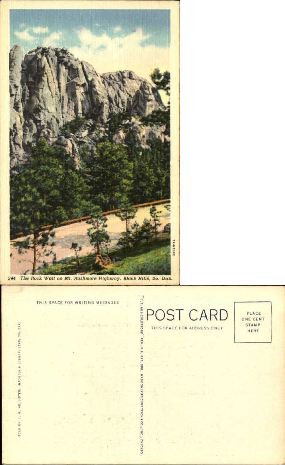 Rock Wall Mt Rushmore Highway Black Hills South Dakota SD unused old postcard Rock Wall Mt Rushmore Highway Black Hills South Dakota SD unused old postcard