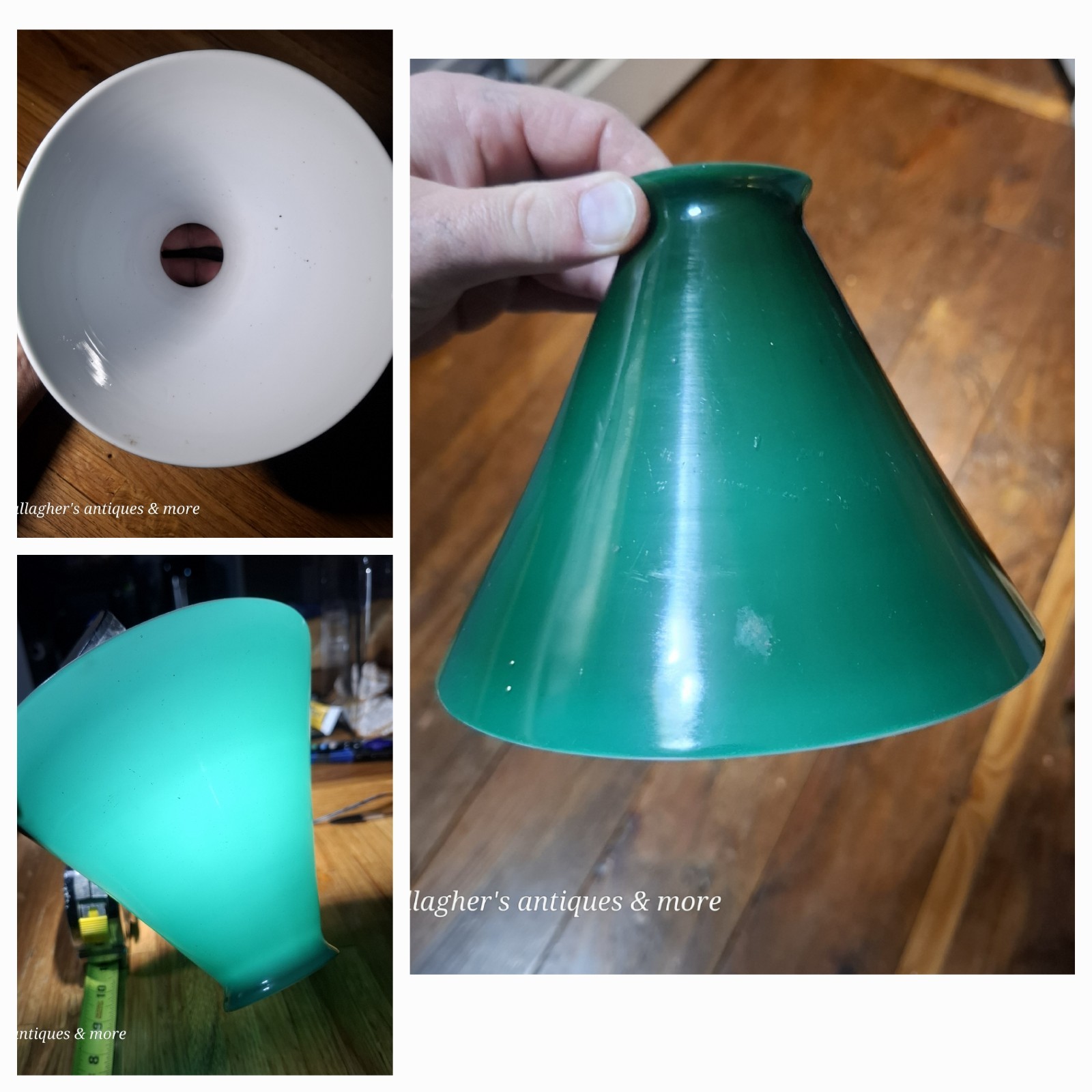 Vintage Antique Green Cased Glass Cone Pendant Sconce Light Shade White Oil Lamp Vintage Antique Green Cased Glass Cone Pendant Sconce Light Shade White Oil Lamp
