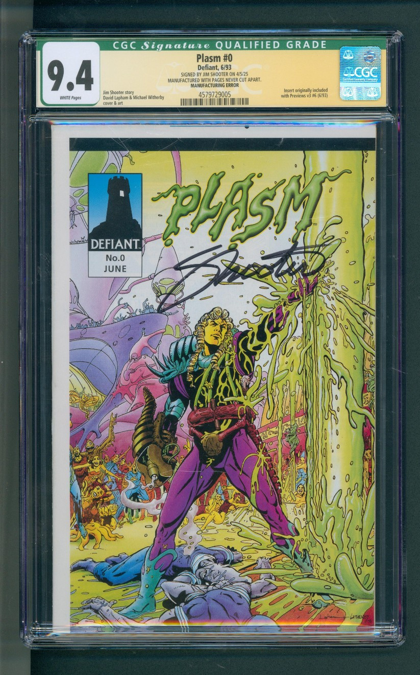 Defiant Plasm No. 0 RARE Jim Shooter Signature SERIES UNCUT 1 STAPLE Yellow 9.4