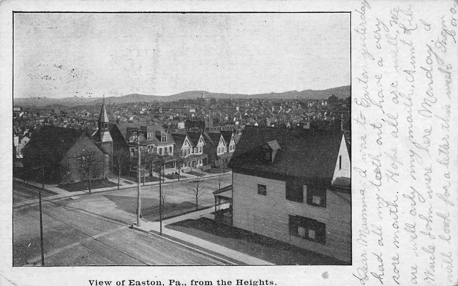 1906 PENNSYLVANIA PHOTO POSTCARD: VIEW OF EASTON, PA FROM THE HEIGHTS UND/B