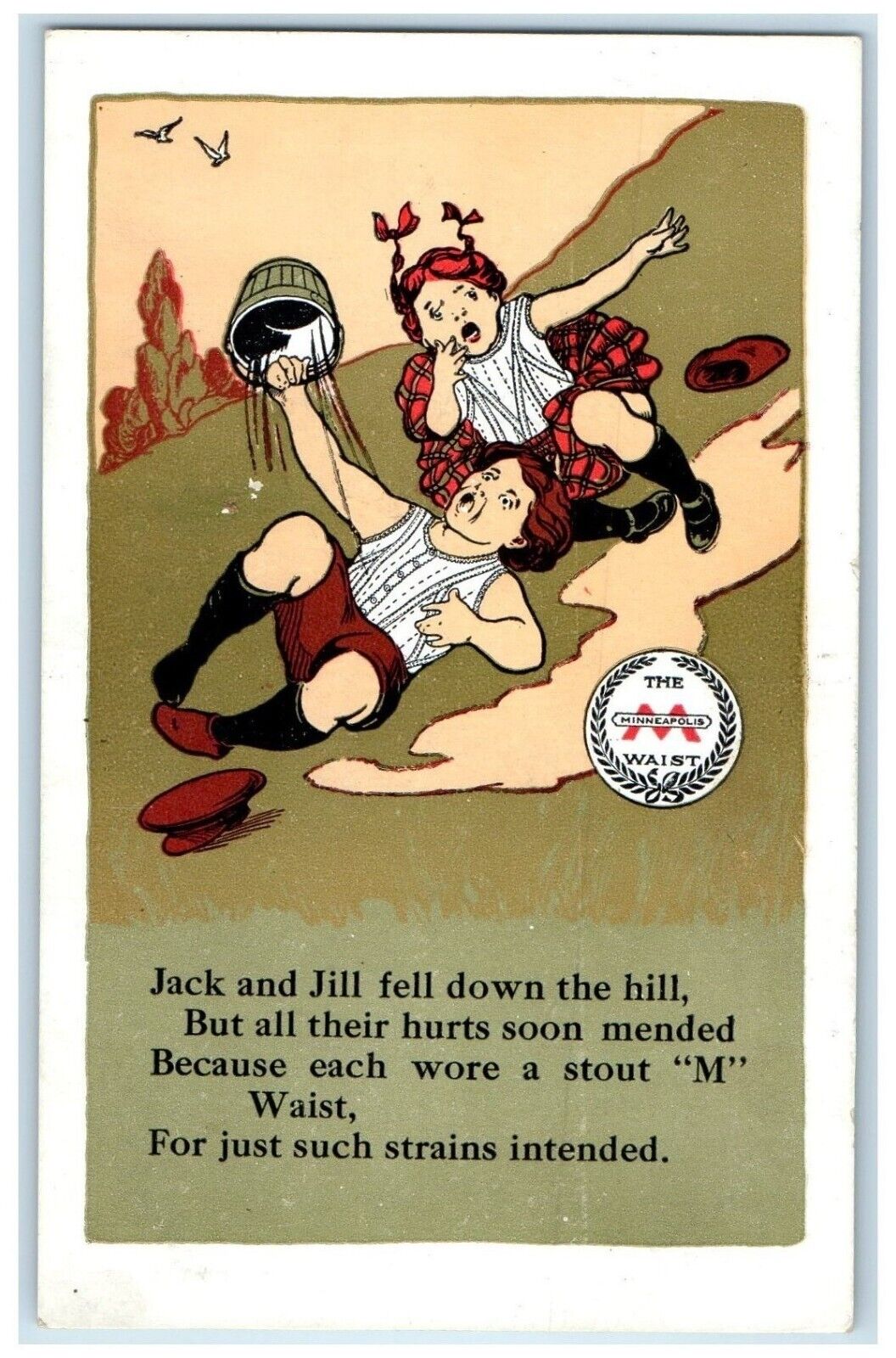Jack And Jill Down Fairy Tale Advertising Minneapolis Knitting Works Postcard