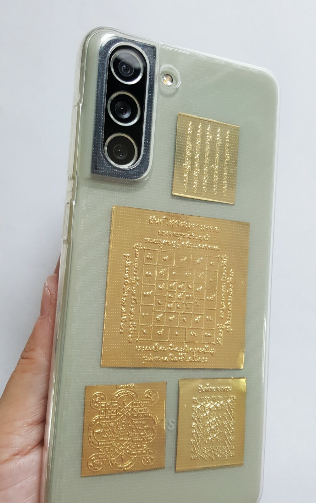 Set 5 Thailand Amulet Yant Sheet Lucky Protection Phone Case Wallet Gold Plated