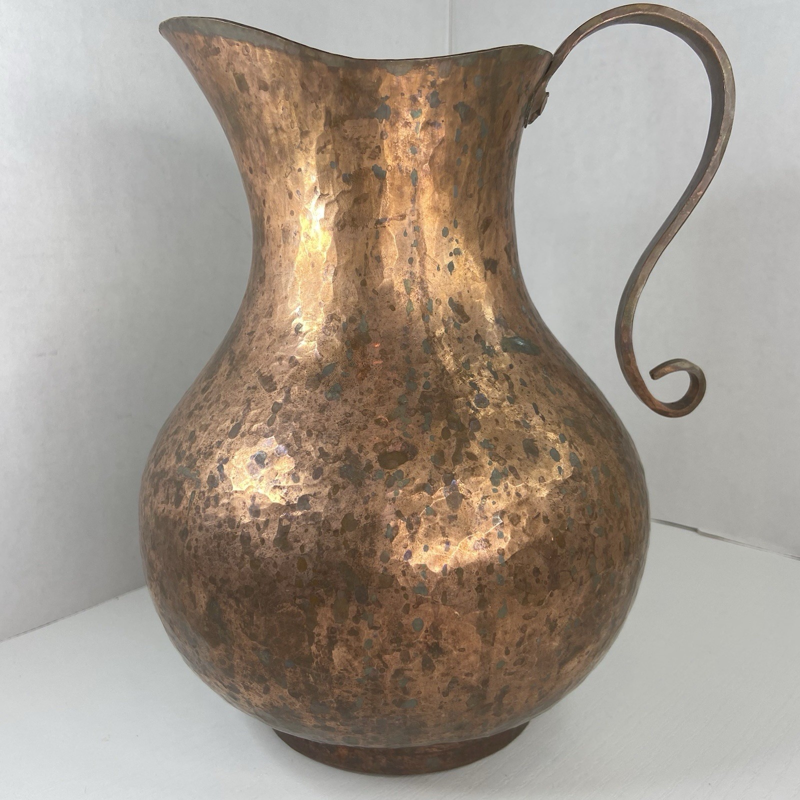 Vintage Hand Hammered Copper Pitcher Original Patina Old Water Jug or Vase 9”