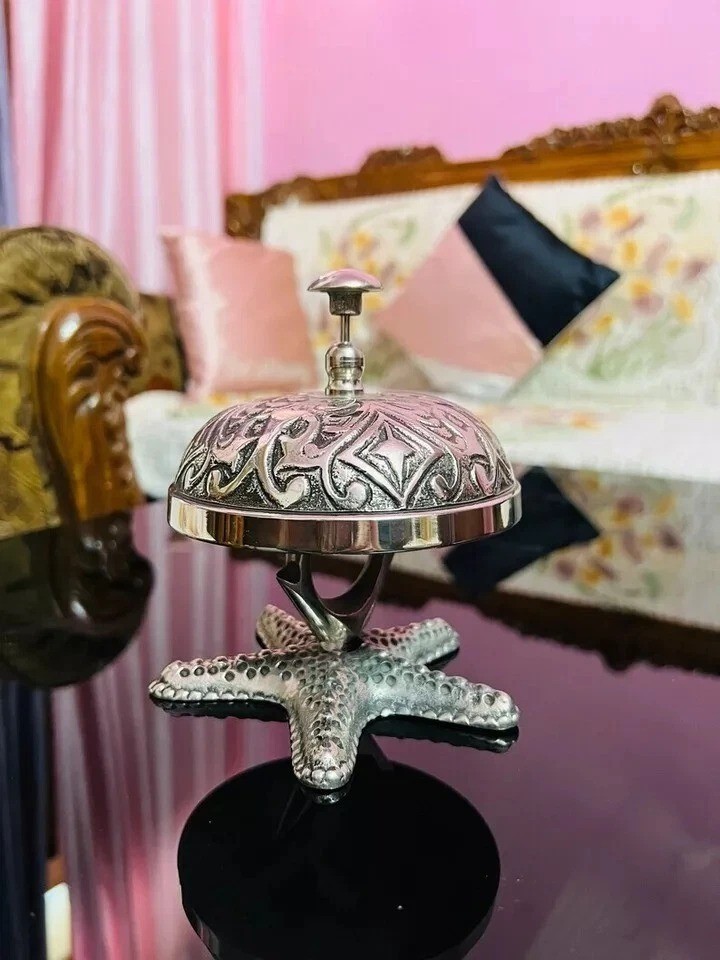 Desk Bell Engraved Design Reception Counter Call Bell Decor Antique Handmade