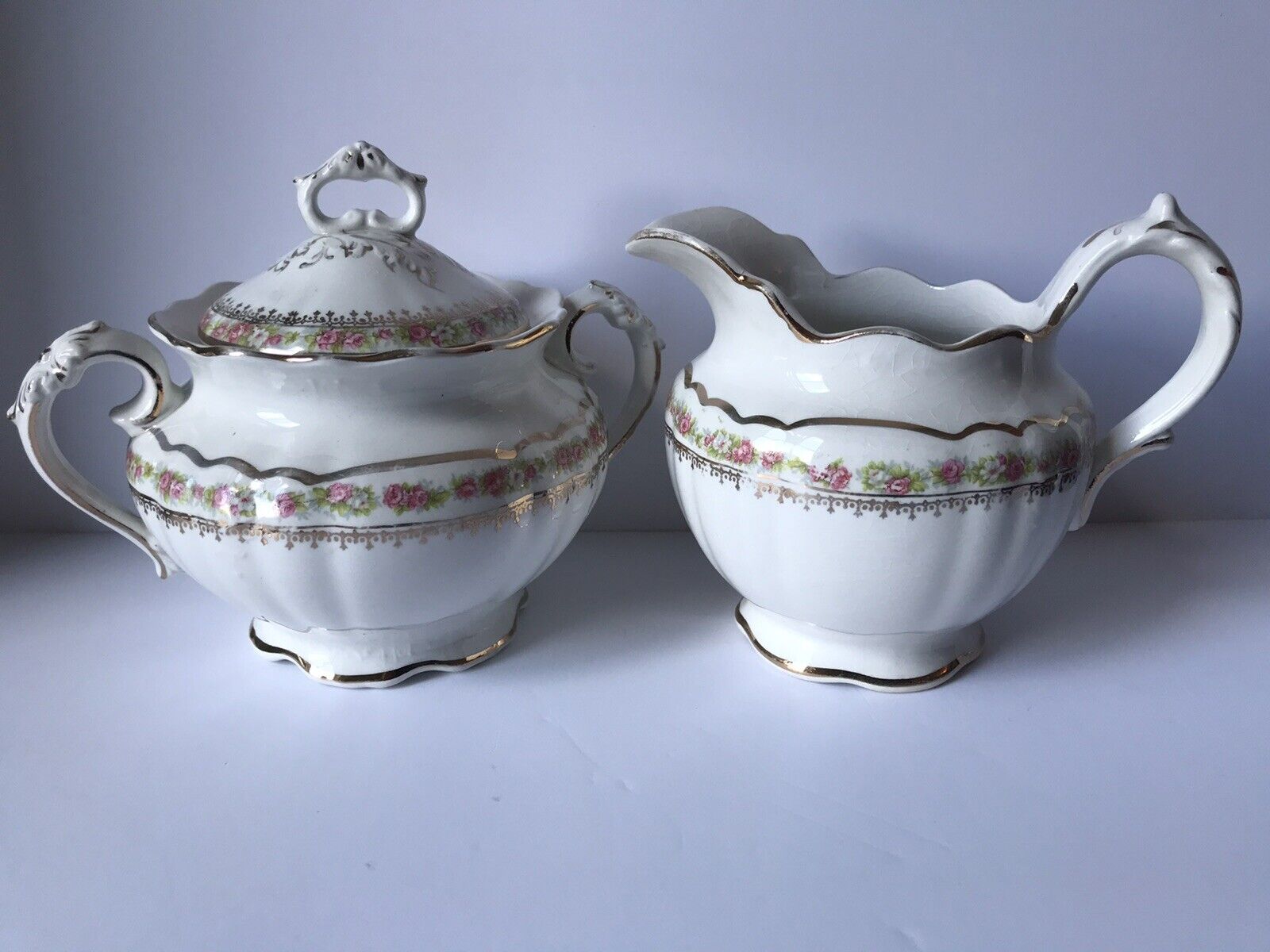 Antique W.E.P Co China Sugar & Creamer Late 1800s/Early 1900s Floral Pattern