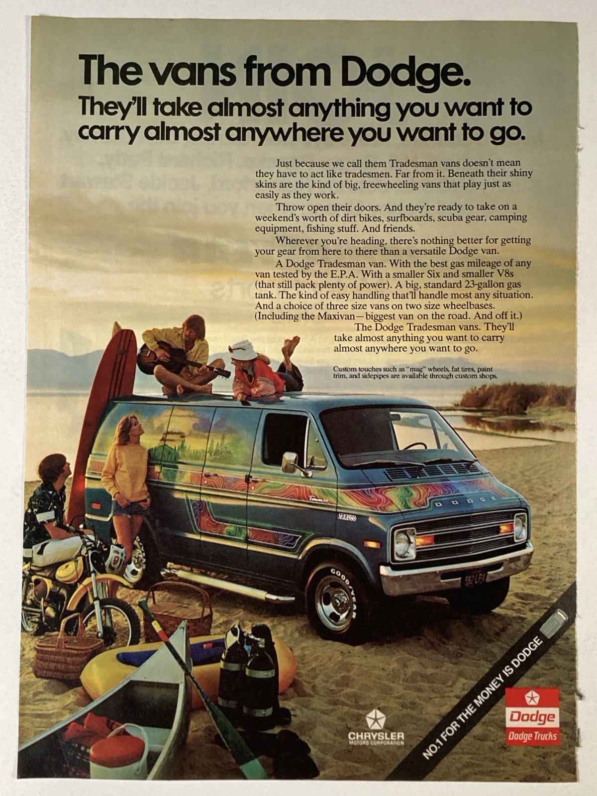 1975 Dodge Tradesman Travco Van Wagon Print Ad Money Is