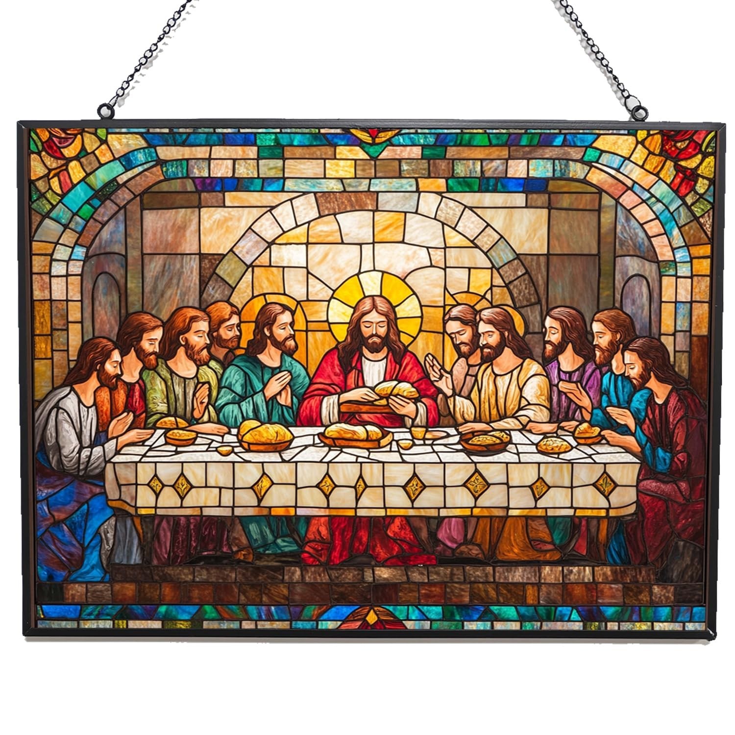 Rectangle Stained Glass Suncatcher, Boho Jesus The Last Supper Sun Catcher St... Rectangle Stained Glass Suncatcher, Boho Jesus The Last Supper Sun Catcher St...