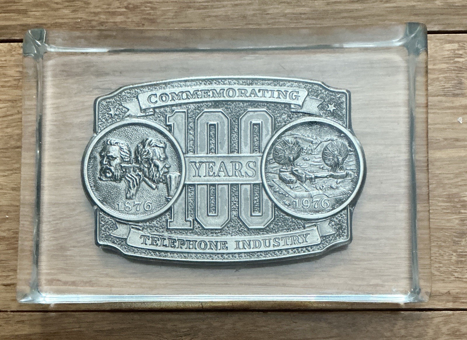 1976 Telephone Industry 100-Year Commemorative Buckle Lucite Paperweight **tk