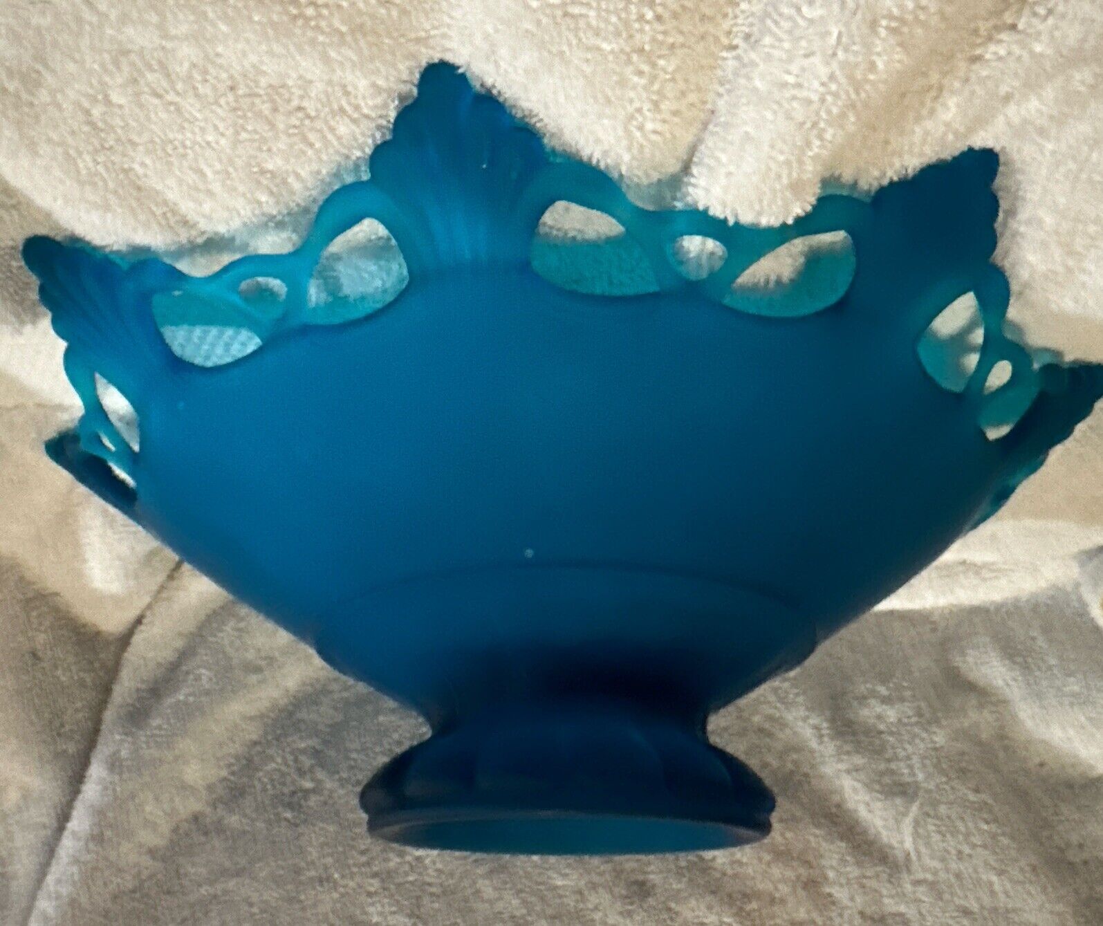Vintage Westmoreland Ring And Petal Turquoise Mist Reticulated Bowl 12 X 4.5”
