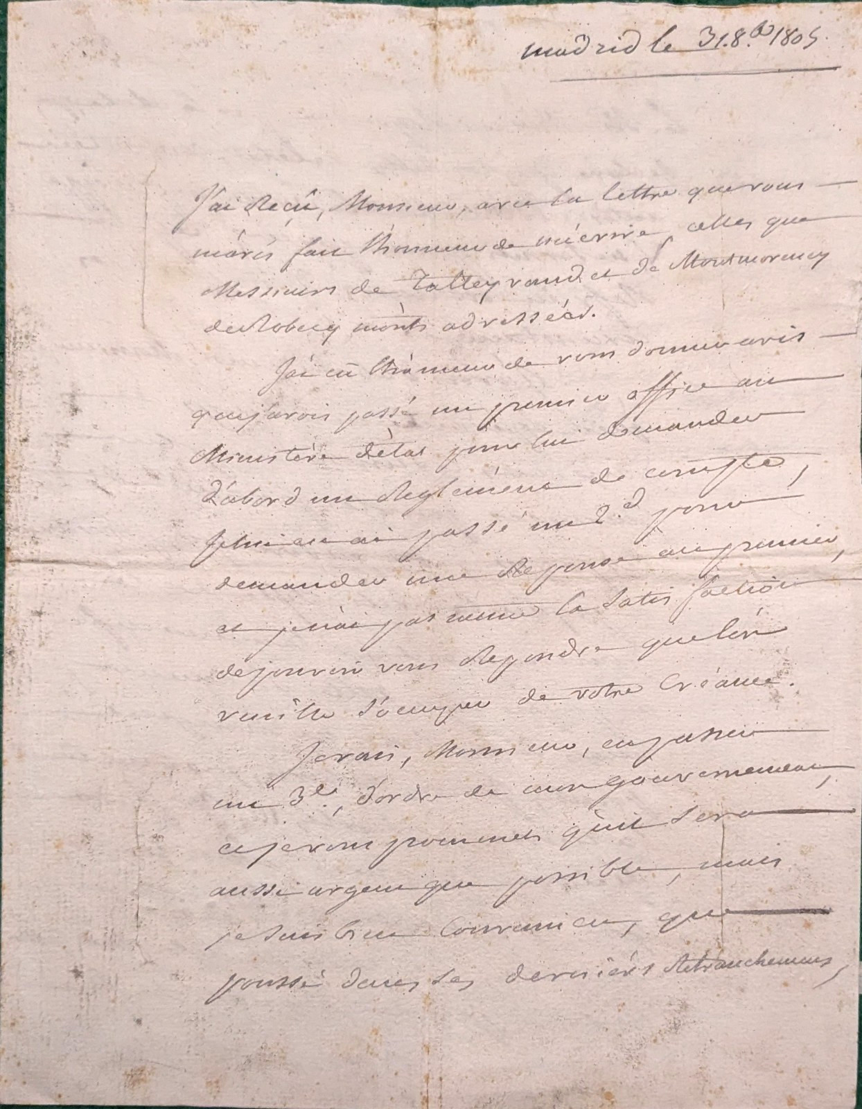 General BEURNONVILLE (Pierre Riel, Marquis de) - Signed Autograph Letter, 1805.