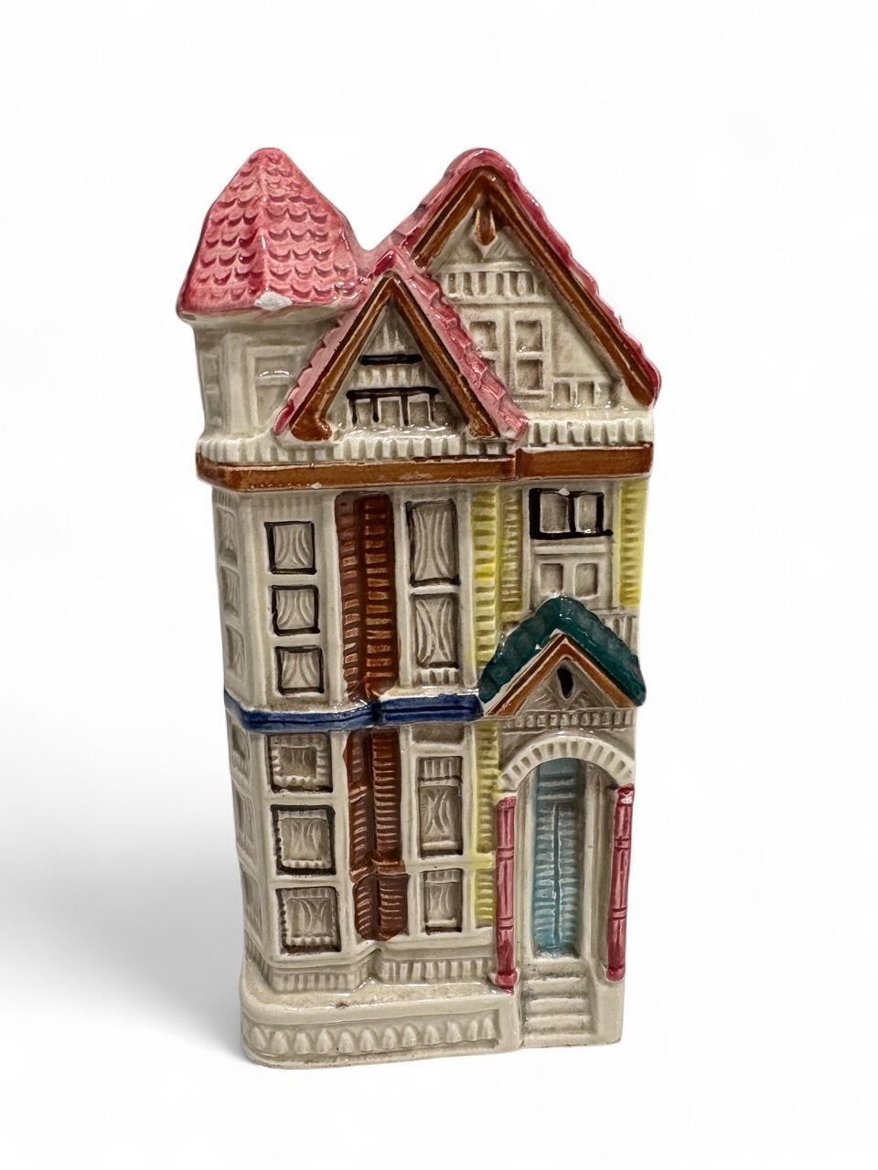 Vtg San Francisco Painted LadyVictorian House Ceramic Wall Pocket Planter