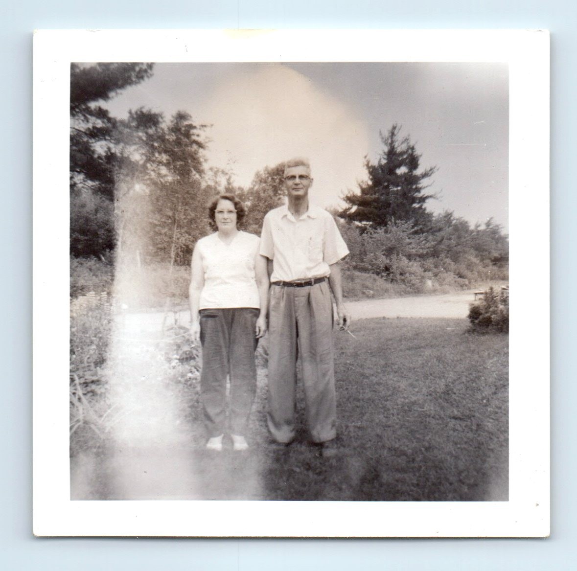 Old Vintage Square Photo MAN WOMAN COUPLE DUO ABSTRACT GHOST LIGHT ODD WEIRD