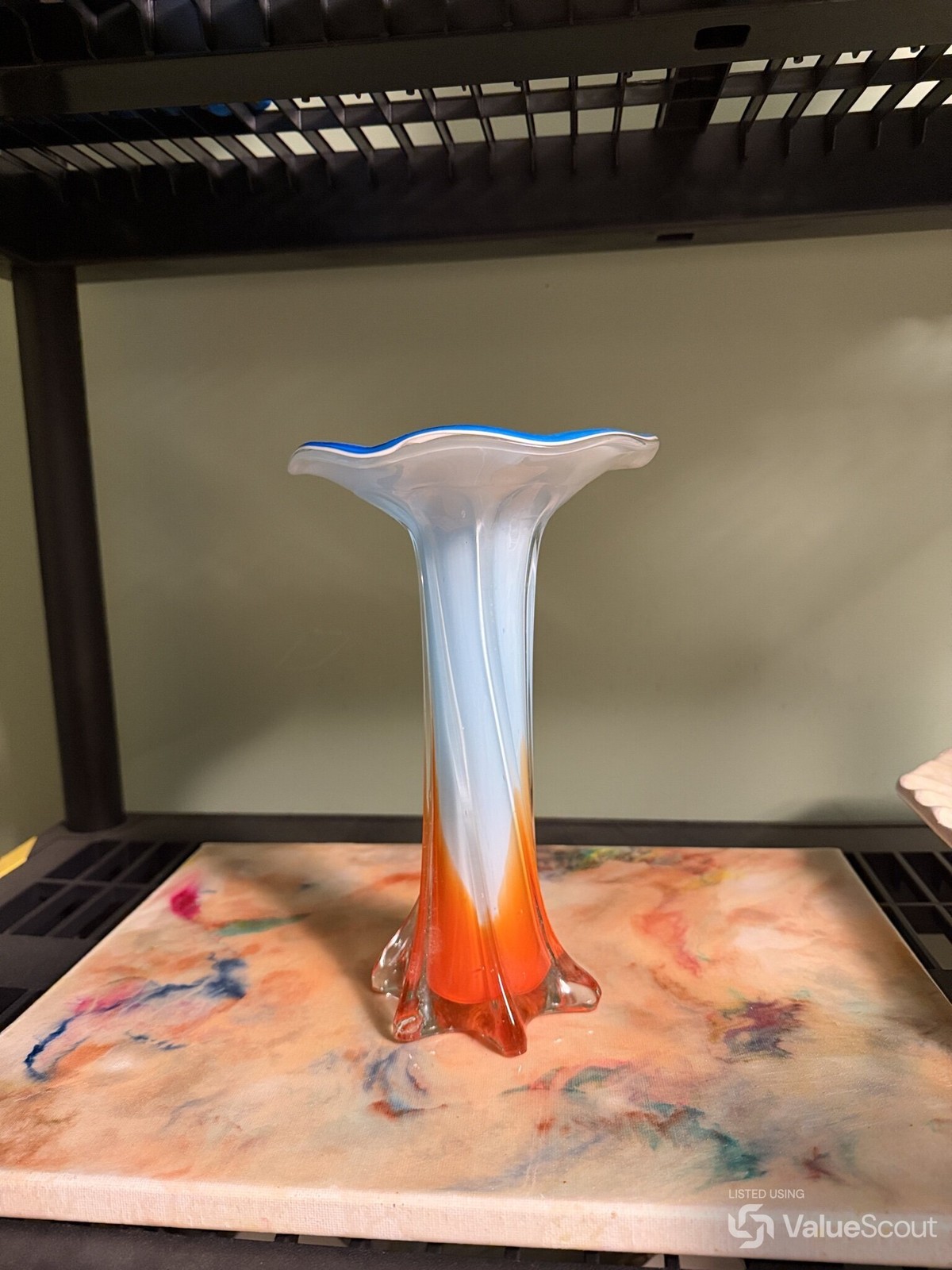 Orange White Trumpet Vase Art Glass 10-12