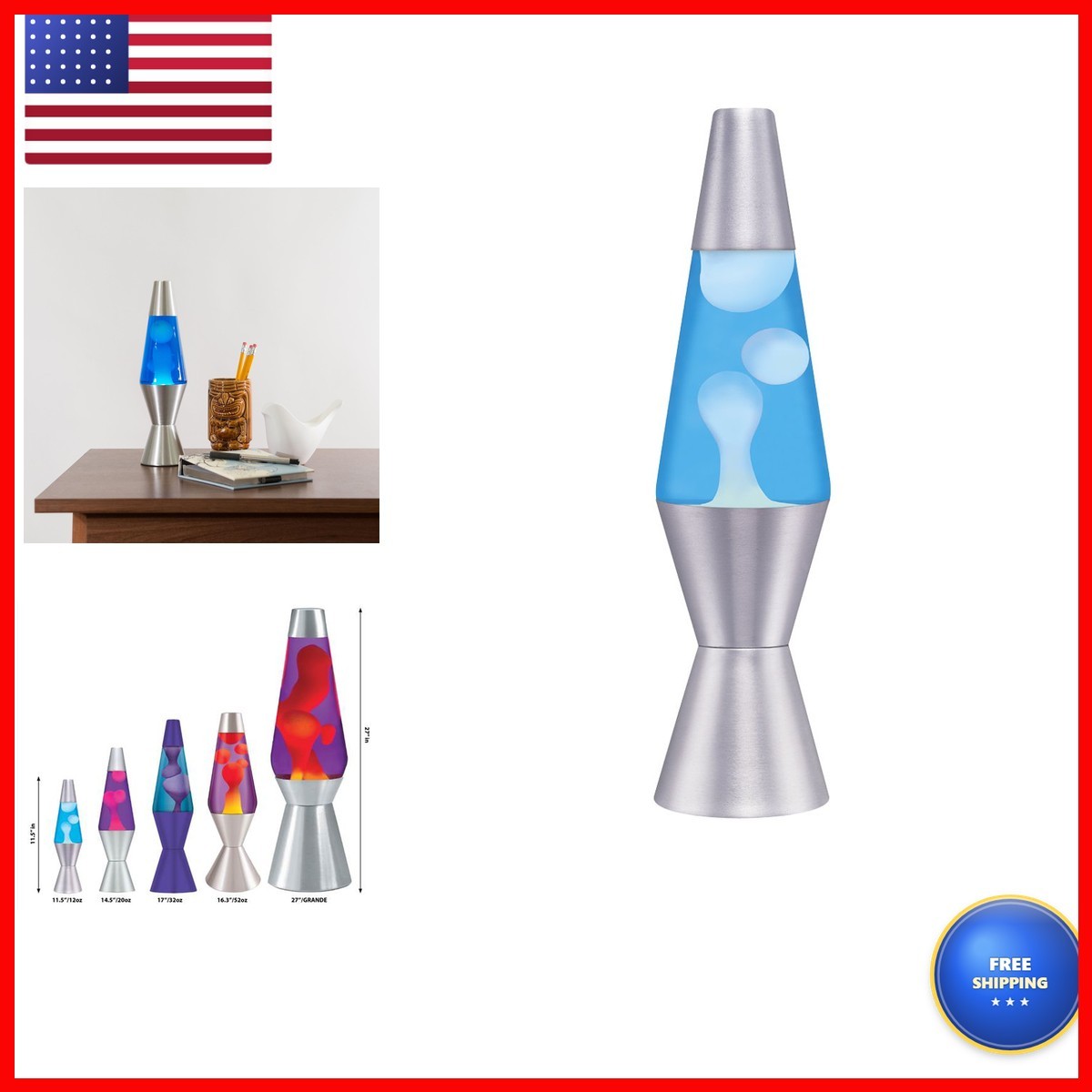 Lava Lite 1953 Silver Base Lamp White Wax Blue Liquid 11.5\ Lava Lite 1953 Silver Base Lamp White Wax Blue Liquid 11.5\
