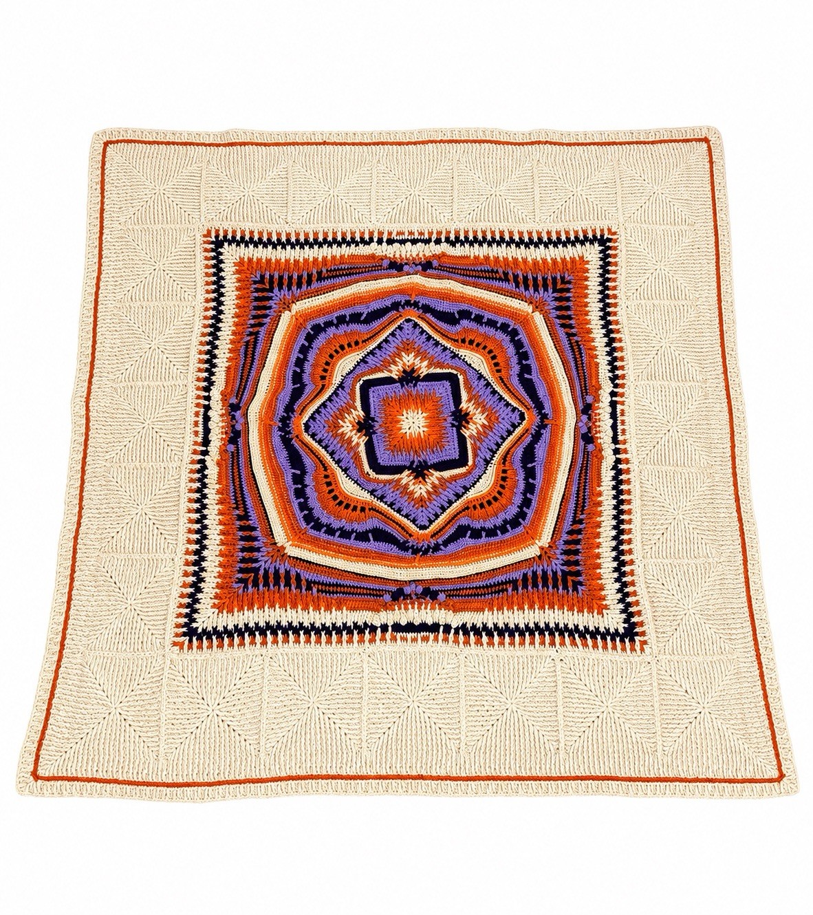 Handmade Crochet Afghan Blanket Mandala Artsy Boho Throw Wool Indie Artisan
