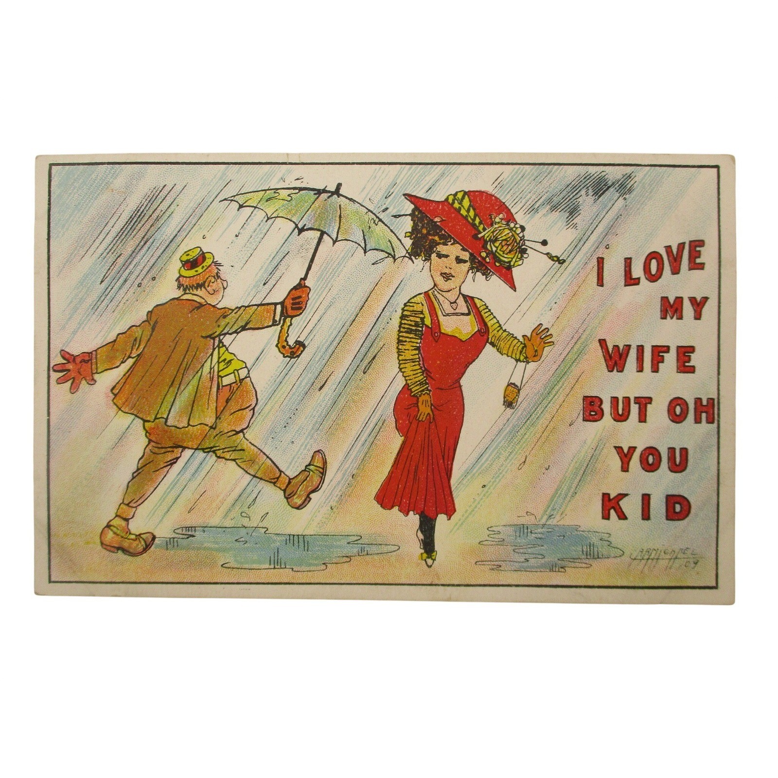 Vintage 1909 I Love My Wife But Oh You Kid Postcard Bernhardt Wall Comic Humor Vintage 1909 I Love My Wife But Oh You Kid Postcard Bernhardt Wall Comic Humor