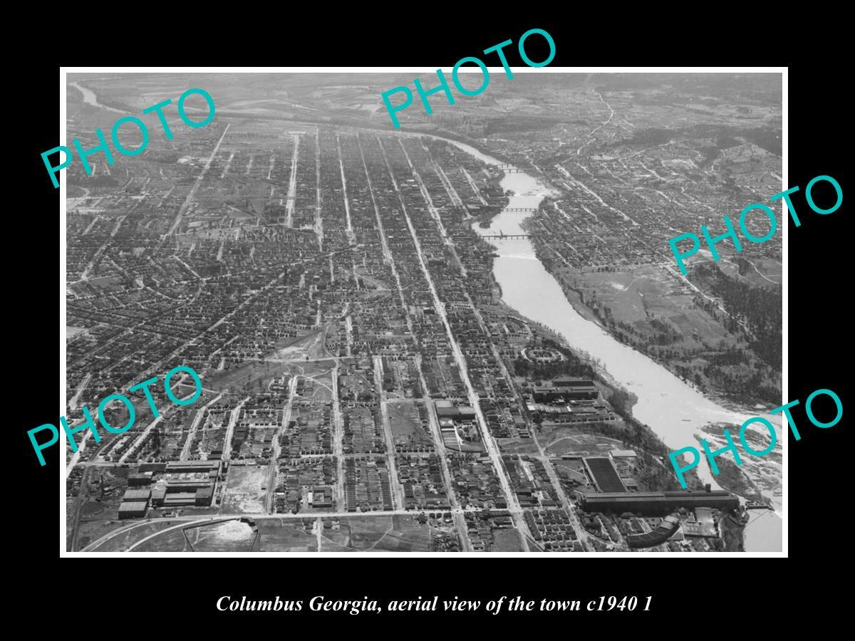 OLD POSTCARD SIZE PHOTO COLUMBUS GEORGIA AERIAL VIEW OF THE TOWN c1940 2