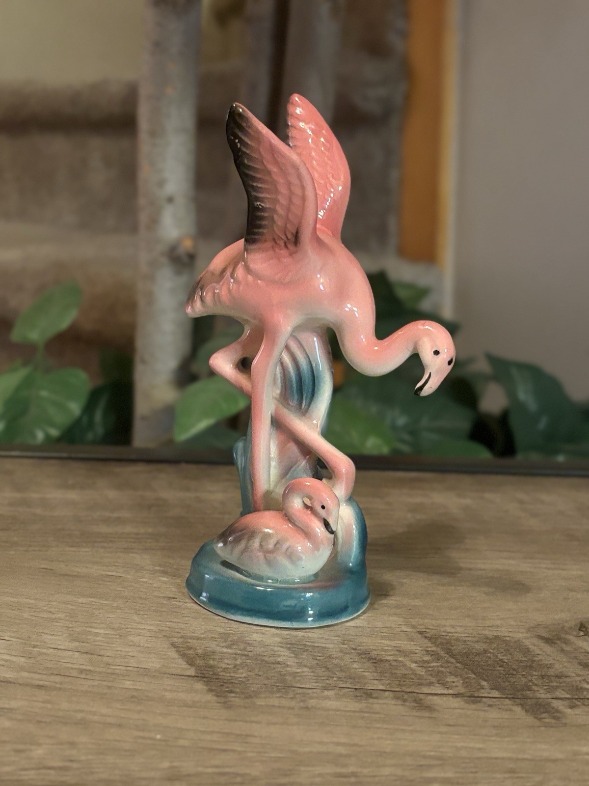Vintage MCM Ceramic Pink Flamingo Figurine Made In Japan 1960’s Lusterware RARE