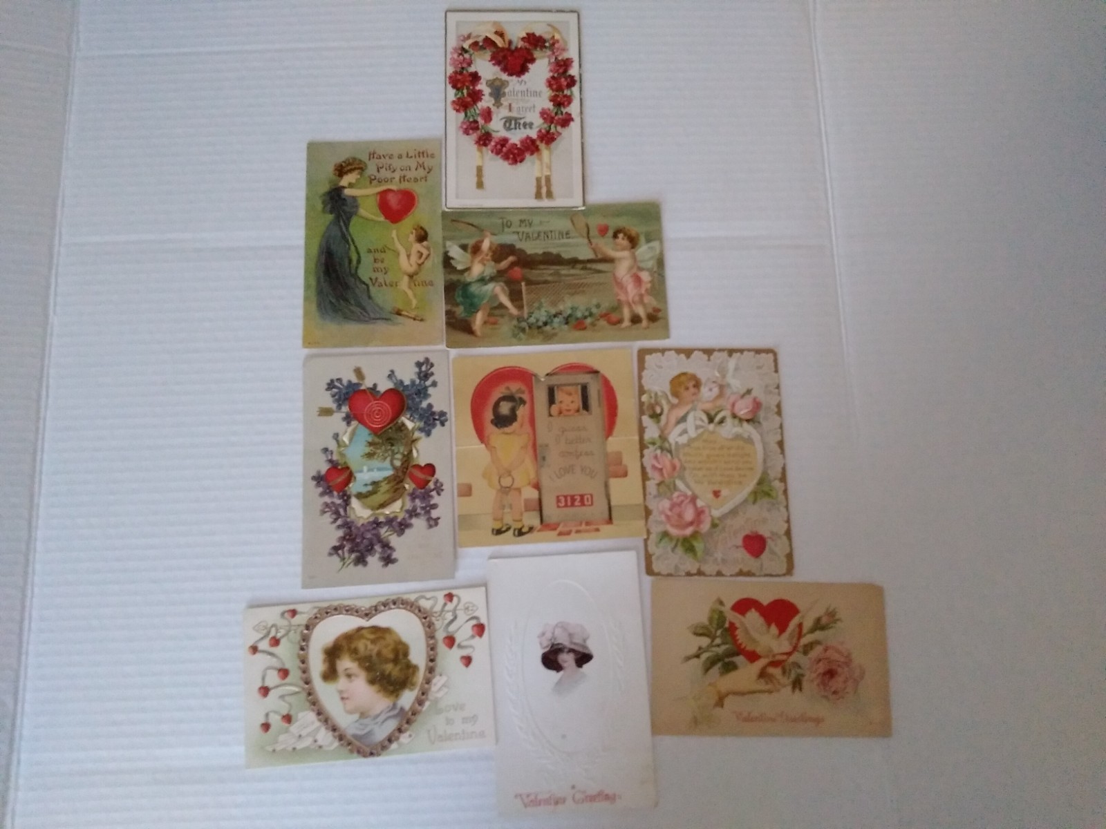 Vintage Antique Valentines Day Cards 9 Pc Lot Early-Mid 1900\'s