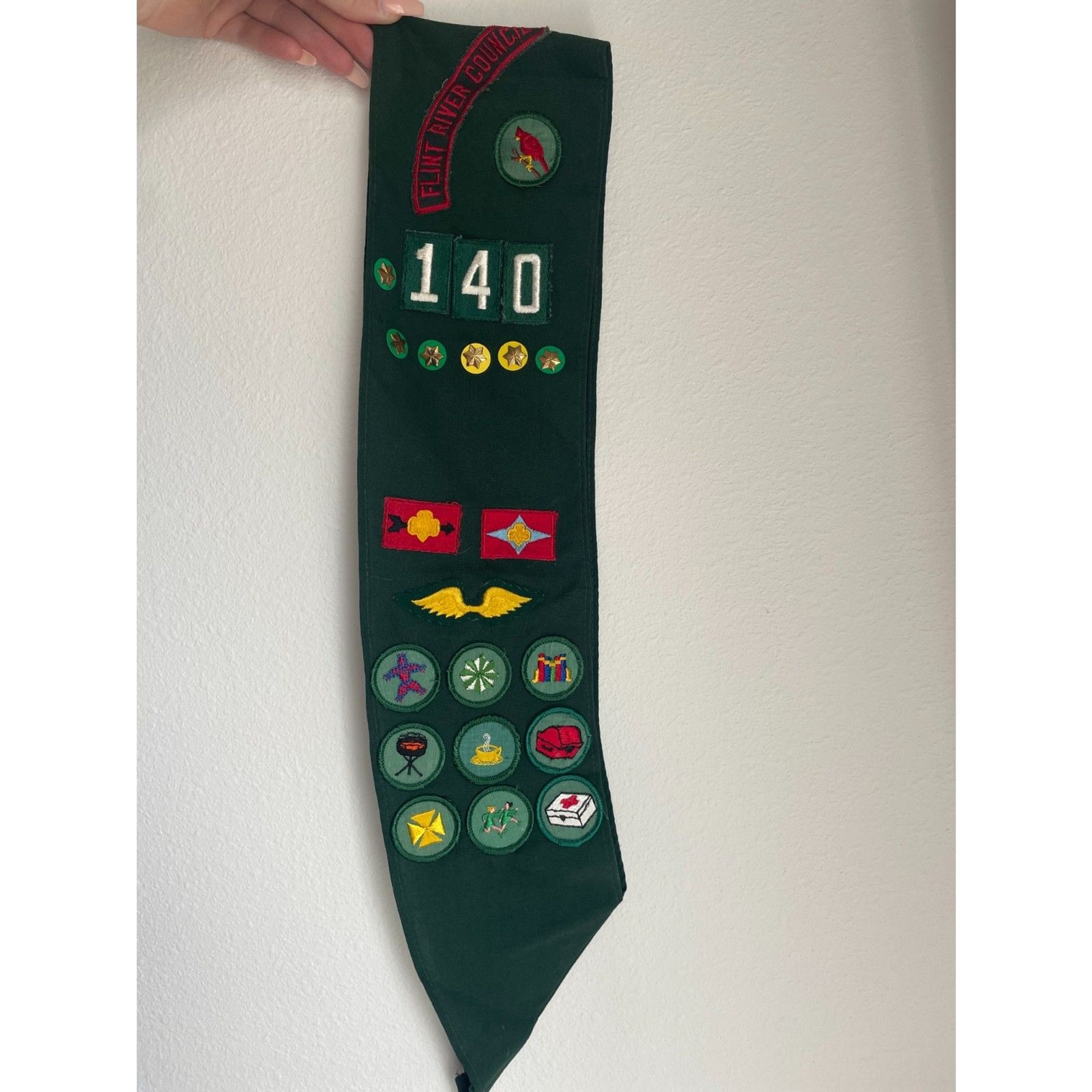 Vintage 70s Girl Scout Sash Flint River Council Troop 140 Badges Patches