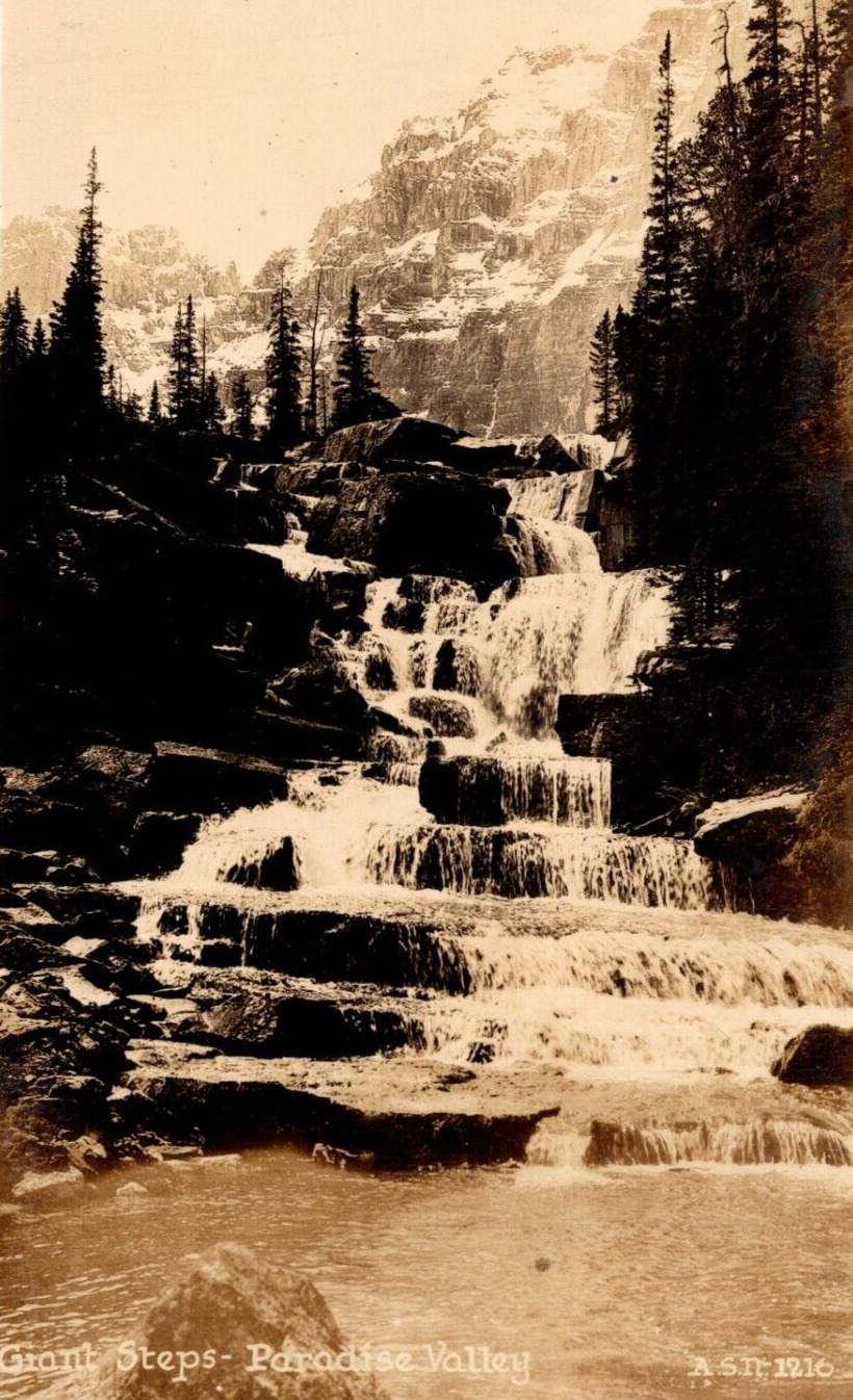RPPC Giant Steps Paradise Valley Beautiful Waterfall VINTAGE Real Photo Postcard