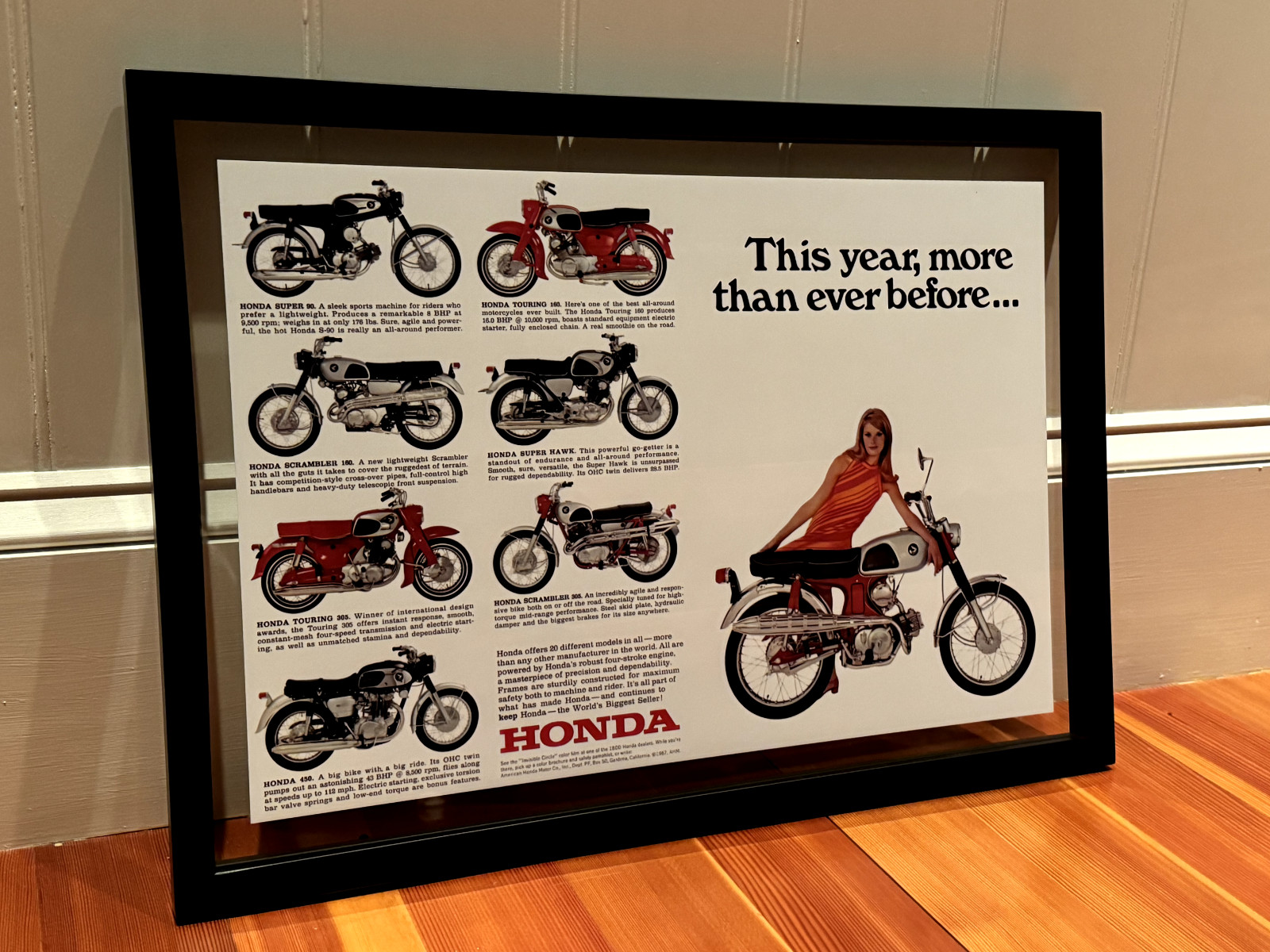 Vintage 1967 Honda Motorcycle Line CL90-CB450 Ad Large Print or Framed Canvas