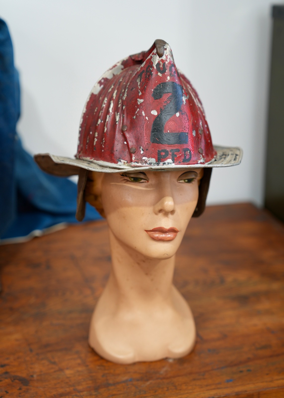Antique Fire Department Fireman’s Helmet Red Black Pennsylvania Vintage
